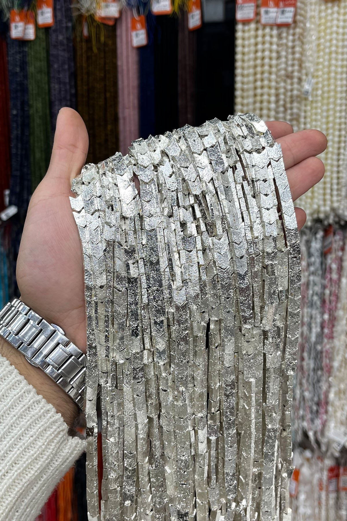 Hematit Taşı Çavuş Kesim 6x6mm-Pütürlü Gümüş Doğal Taş Dizi