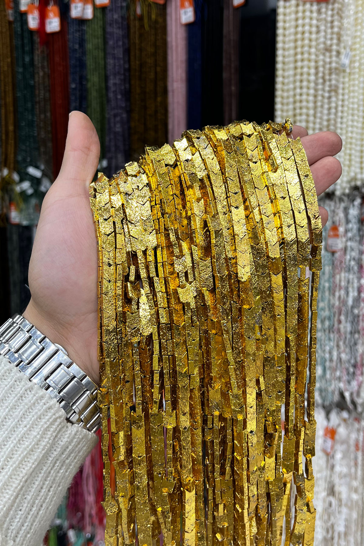 Hematit Taşı Çavuş Kesim 6x6mm-Pütürlü Sarı Doğal Taş Dizi