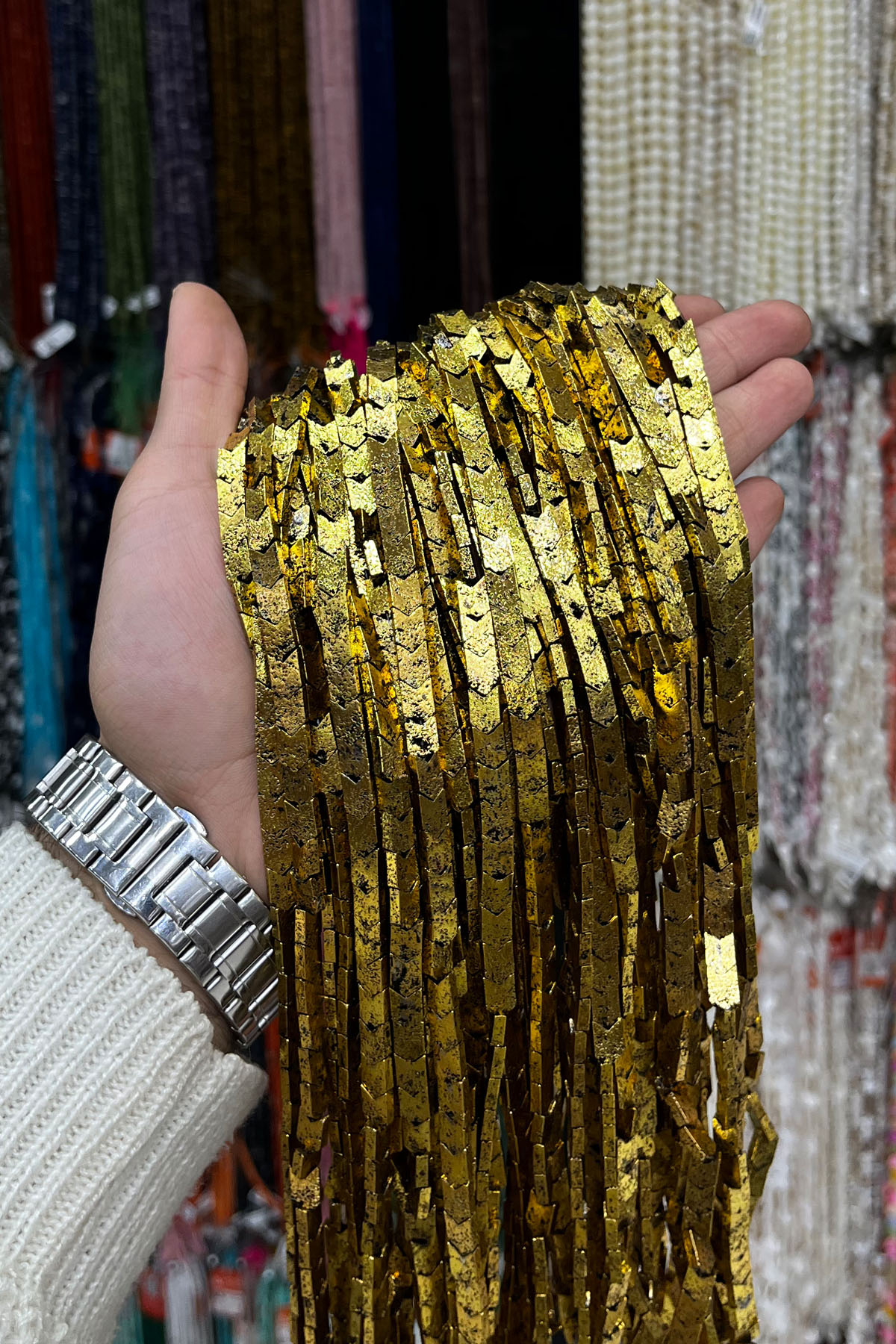 Hematit Taşı Çavuş Kesim 6x6mm-Pütürlü Antik Sarı Doğal Taş Dizi