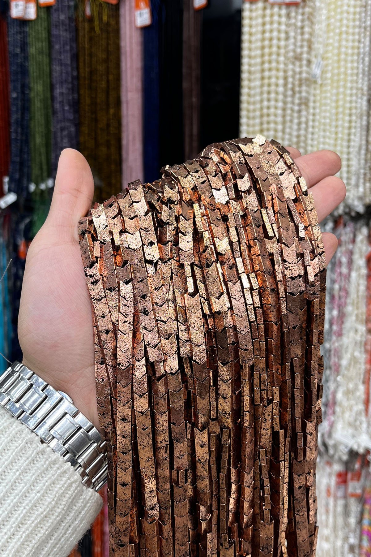 Hematit Taşı Çavuş Kesim 6x6mm-Pütürlü Antik Bakır Doğal Taş Dizi