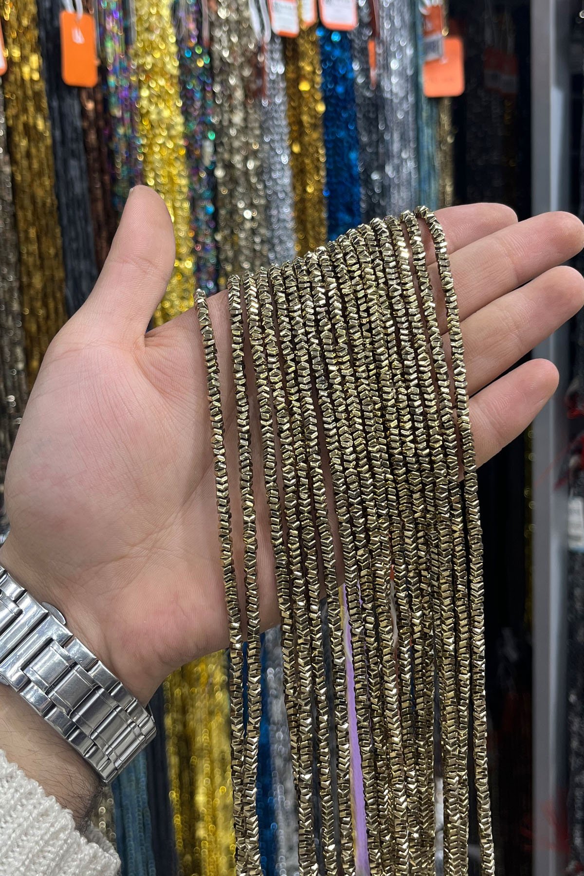 Hematit Taşı Dalgalı Rondela Kesim 4x2mm- Parlak Antik Sarı Doğal Taş Dizi