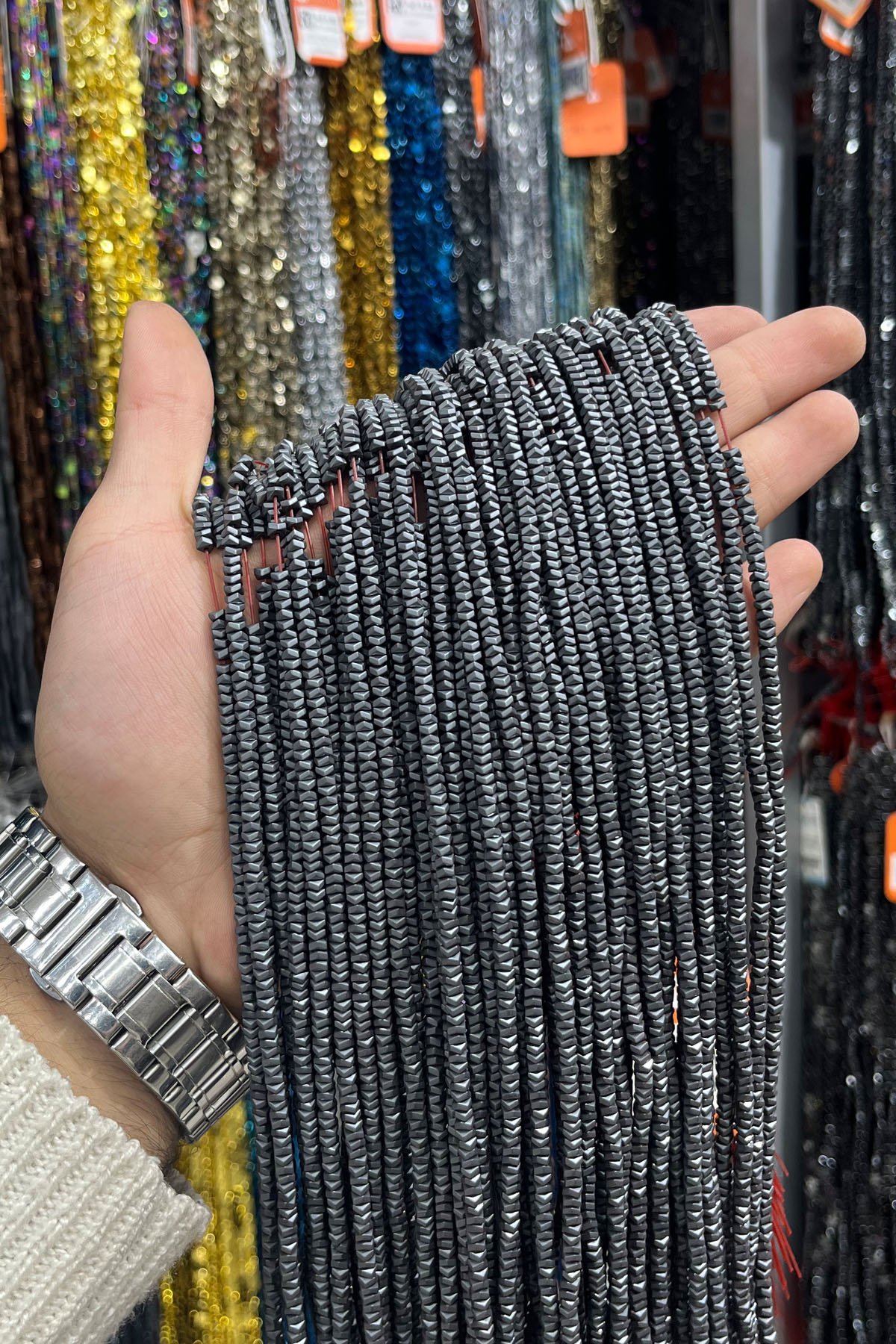 Hematit Taşı Dalgalı Rondela Kesim 4x2mm- Parlak Füme Doğal Taş Dizi