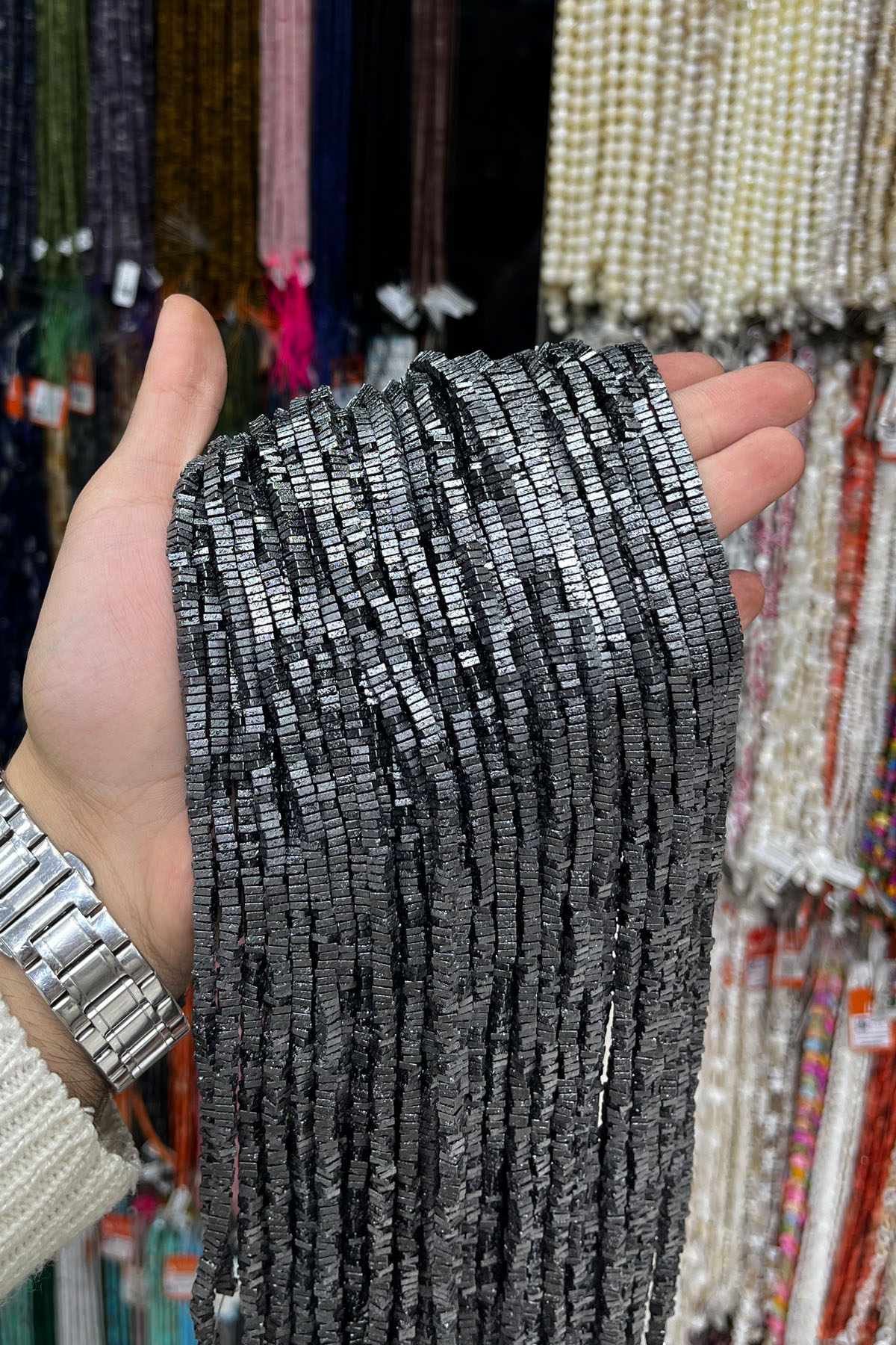 Hematit Taşı Kare Rondela Kesim 4x1mm- Parlak Füme Doğal Taş Dizi