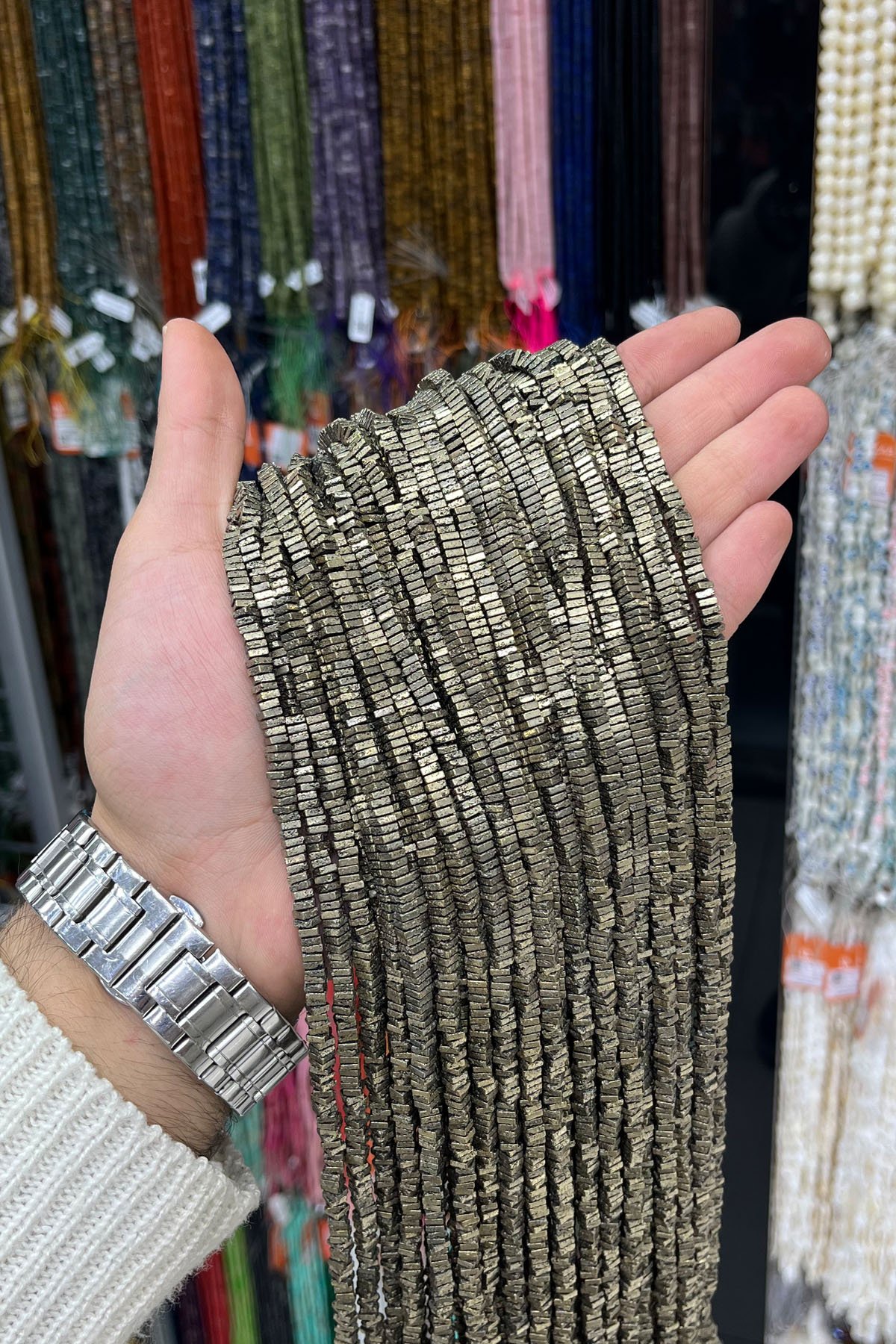 Hematit Taşı Kare Rondela Kesim 4x1mm- Parlak Antik Sarı Doğal Taş Dizi