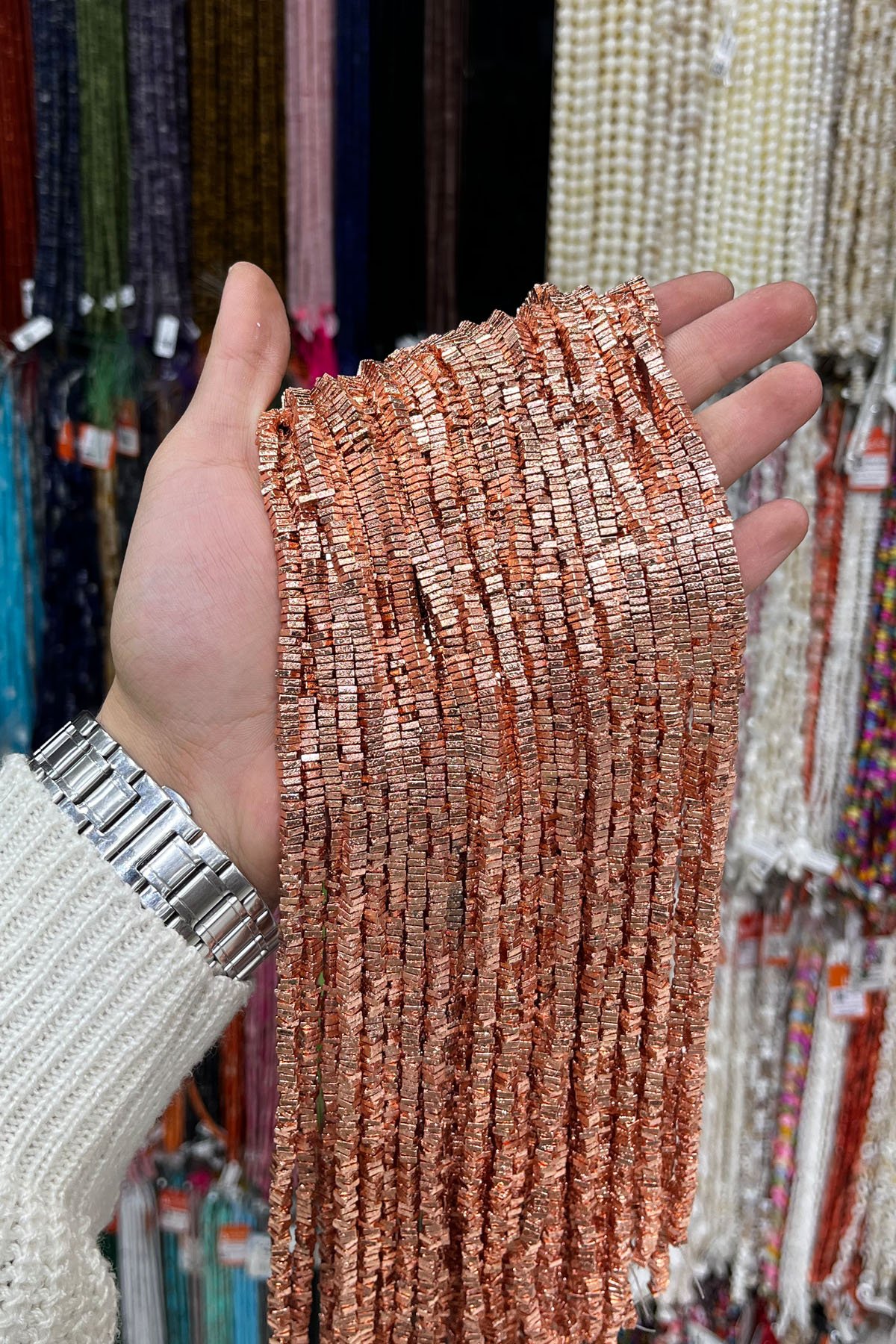 Hematit Taşı Kare Rondela Kesim 4x1mm- Parlak Roz Doğal Taş Dizi