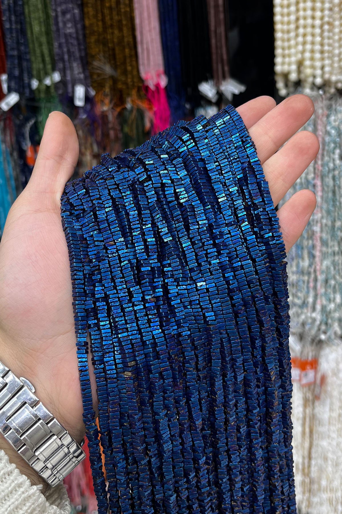 Hematit Taşı Kare Rondela Kesim 4x1mm- Parlak Mavi Doğal Taş Dizi