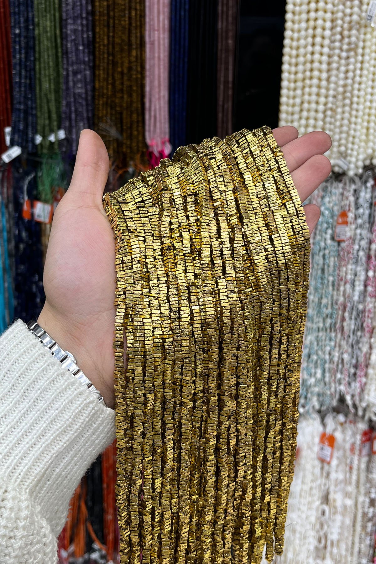 Hematit Taşı Kare Rondela Kesim 4x1mm - Pütürlü Antik Sarı Doğal Taş Dizi