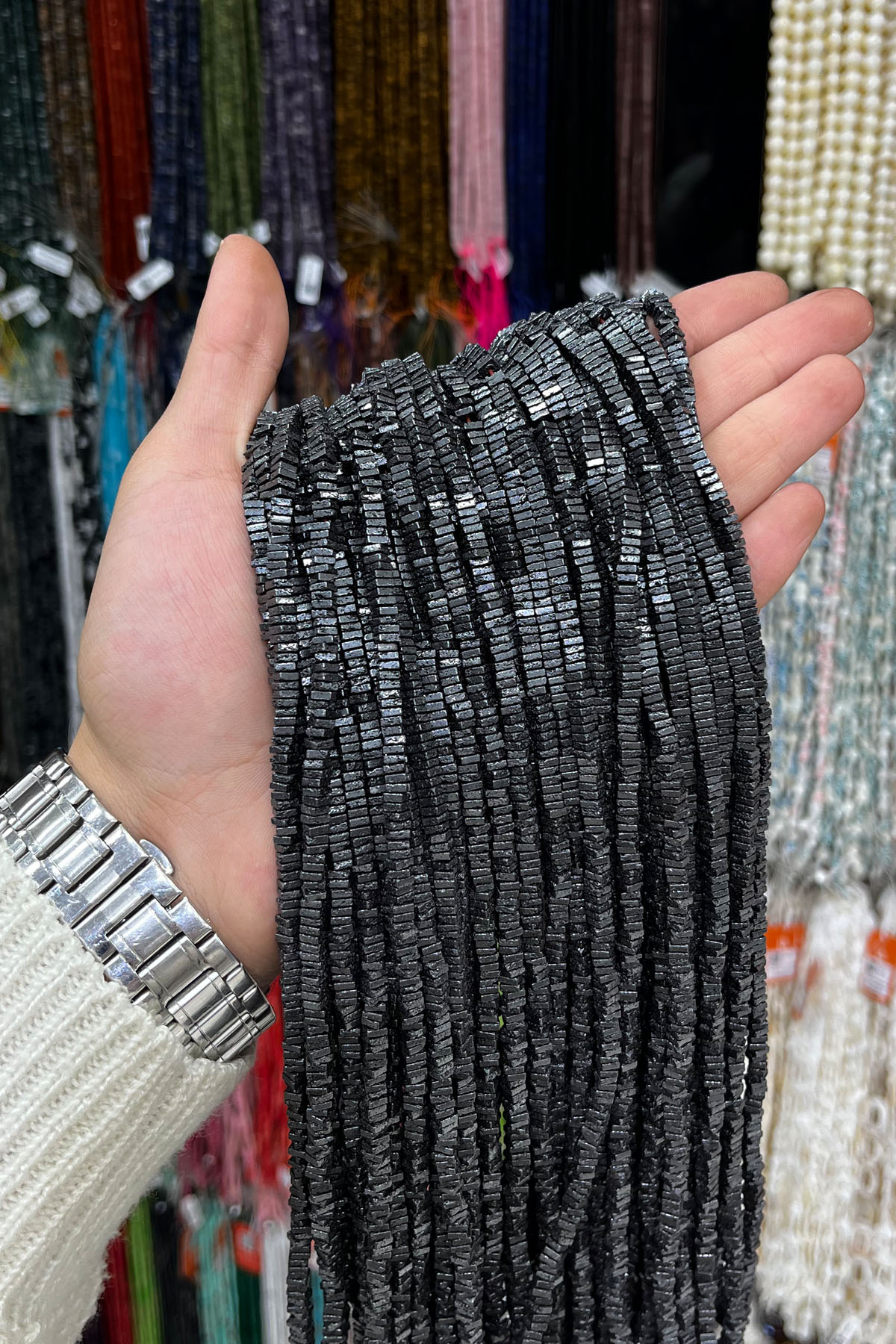 Hematit Taşı Kare Rondela Kesim 4x1mm-Pütürlü Füme Doğal Taş Dizi