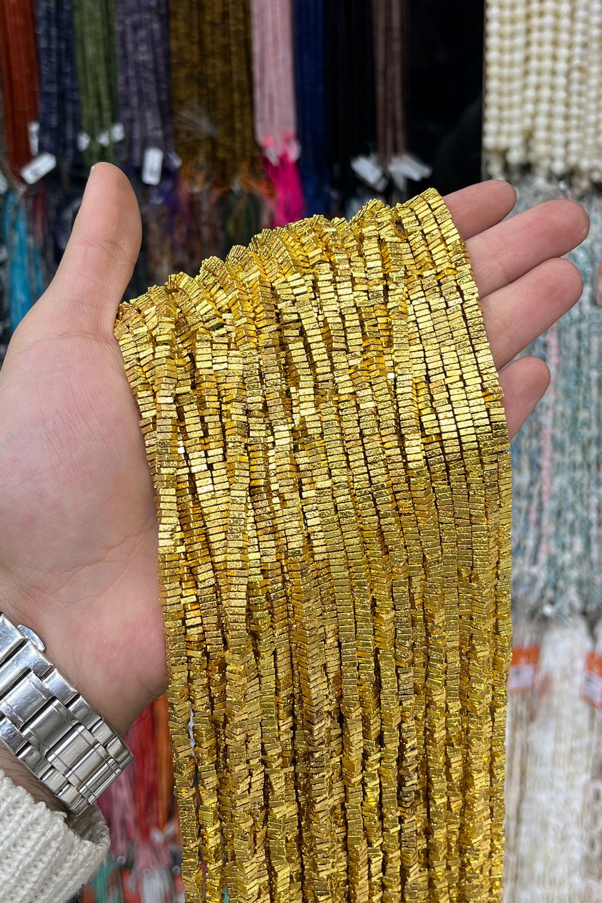 Hematit Taşı Kare Rondela Kesim 4x1mm-Pütürlü Sarı Doğal Taş Dizi