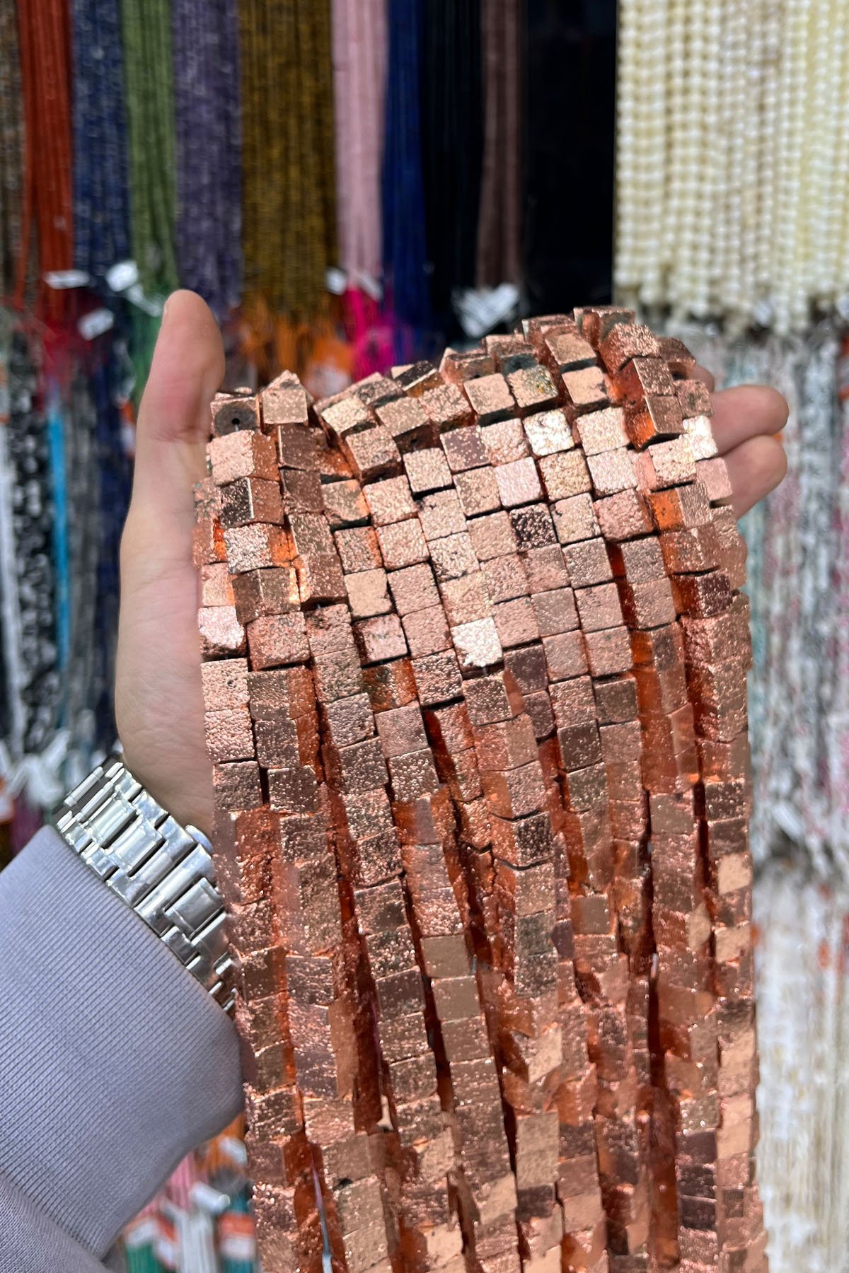 Hematit Taşı Küp Kesim 10x10mm- Parlak Roz Doğal Taş Dizi