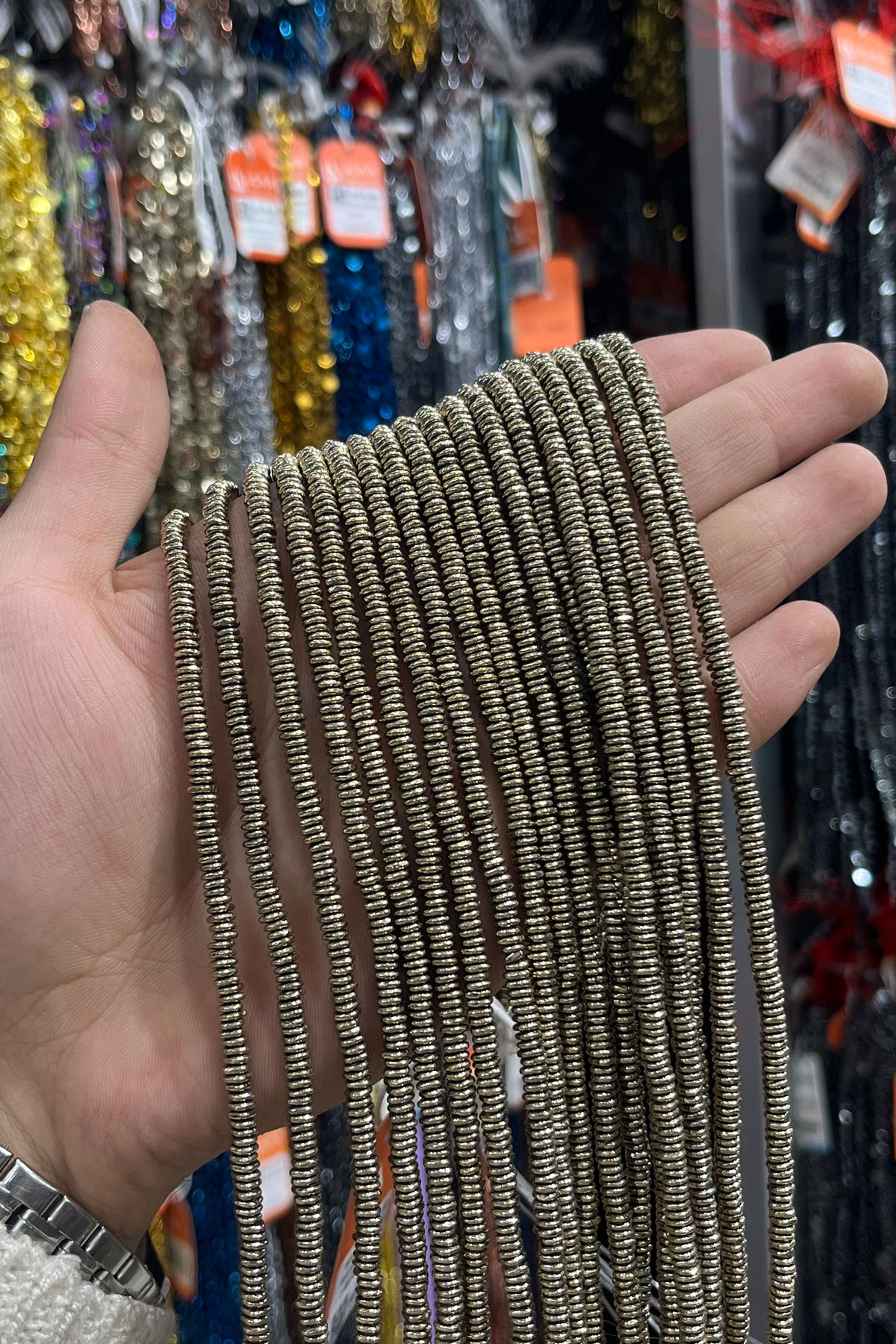 Hematit Taşı Rondela Kesim 4x1mm- Parlak Antik Sarı Doğal Taş Dizi