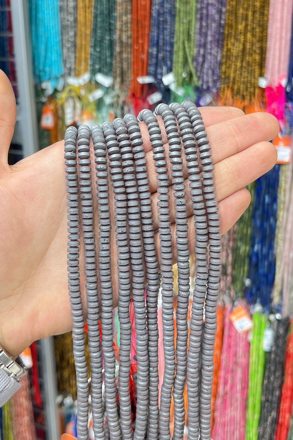 Hematit Taşı Rondela Kesim 6x3mm- Mat Gri Doğal Taş Dizi