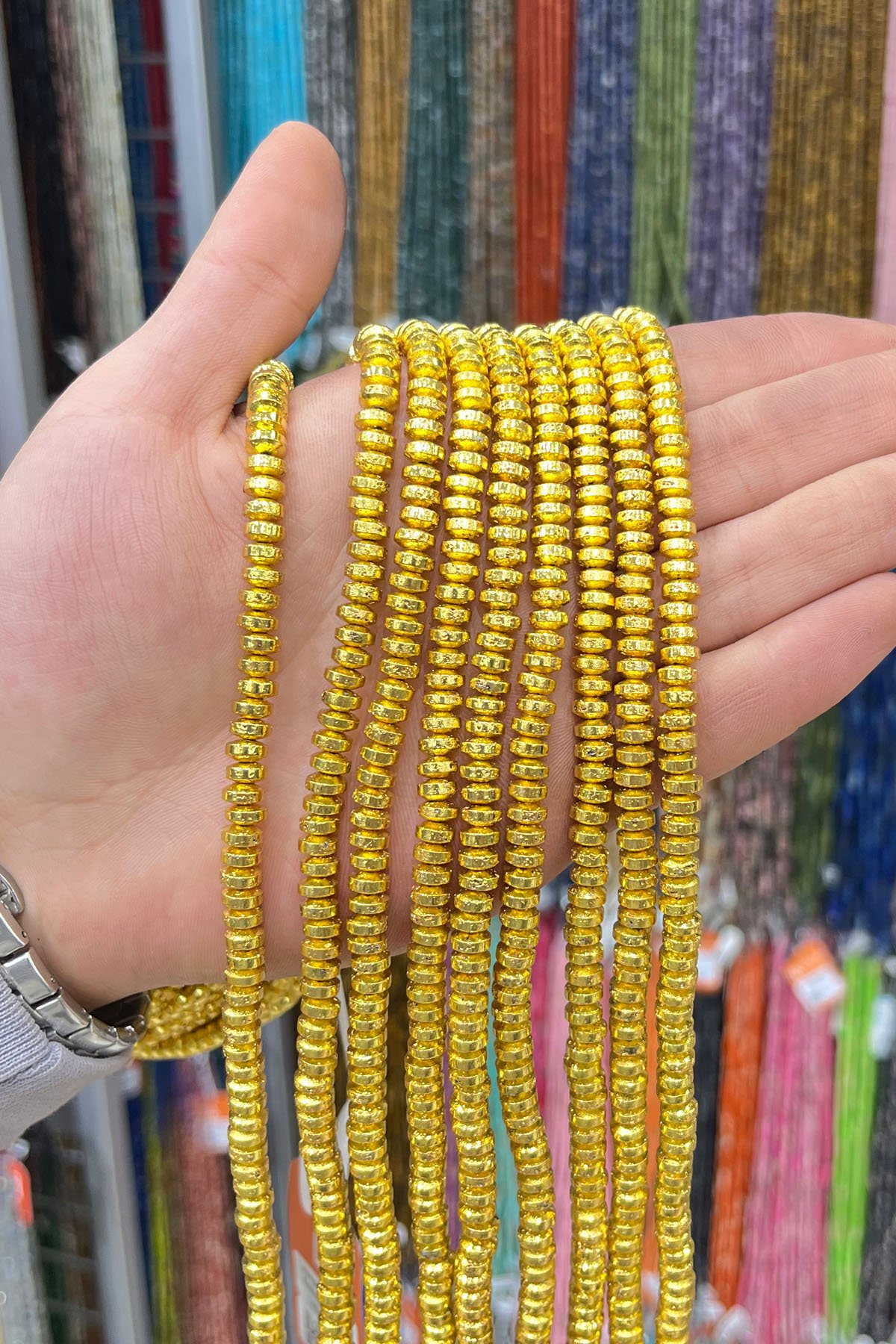 Hematit Taşı Rondela Kesim 6x3mm-Pütürlü Sarı Doğal Taş Dizi