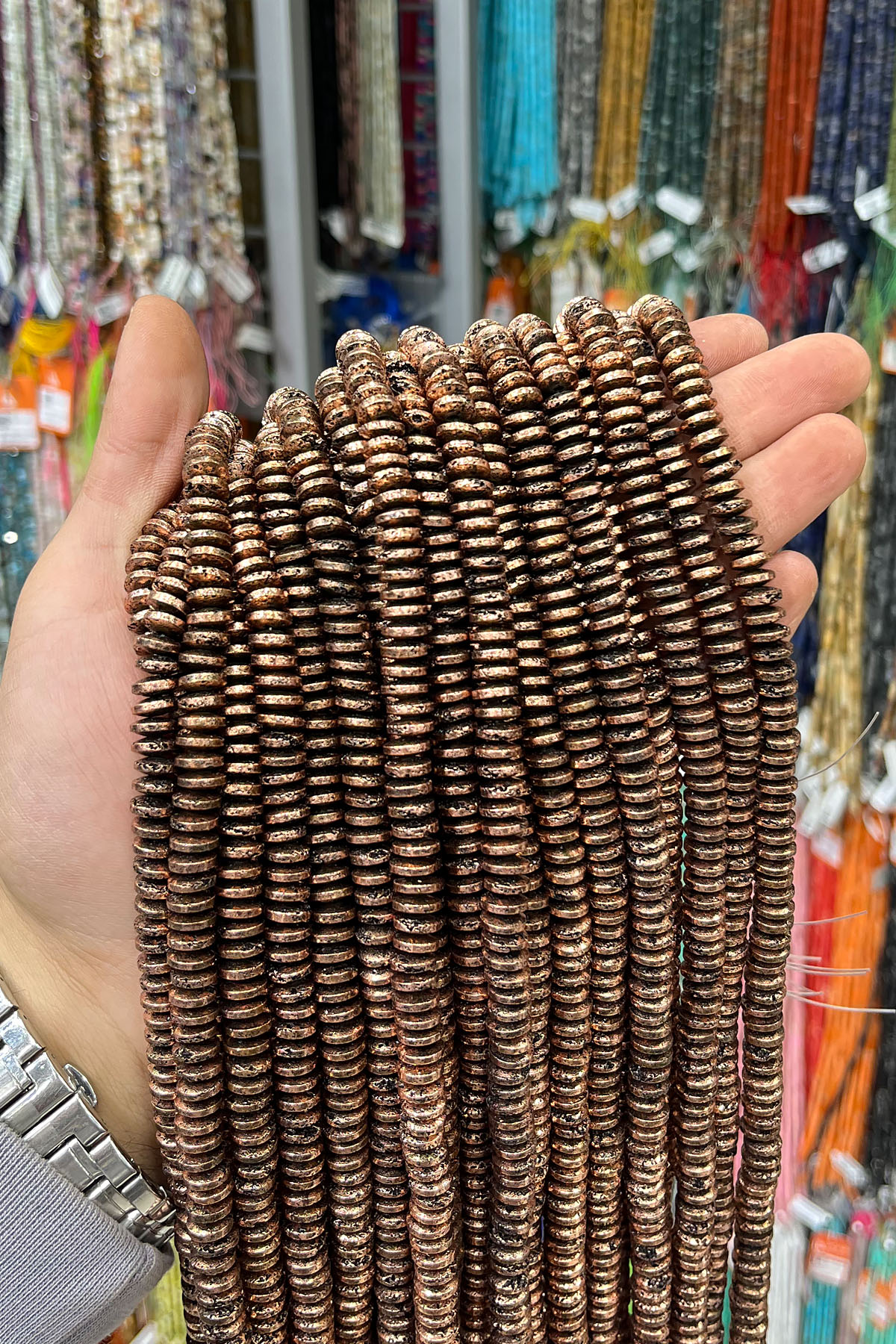 Hematit Taşı Rondela Kesim 8x3mm-Pütürlü Antik Bakır Doğal Taş Dizi