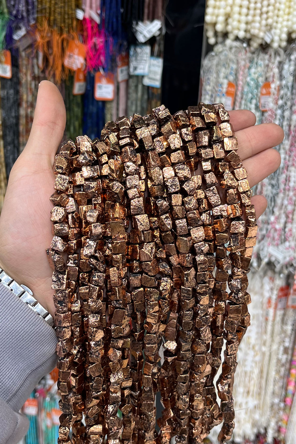 Hematit Taşı yassı Dörtgen Kesim 8x12mm-Pütürlü Antik Bakır Doğal Taş Dizi