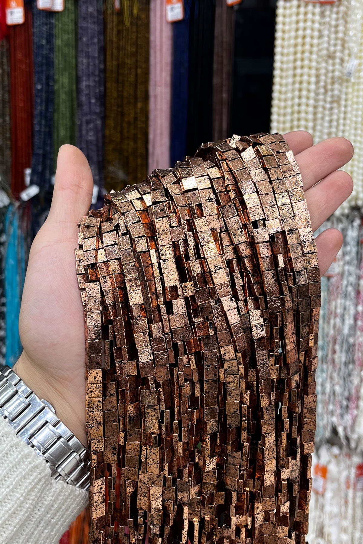 Hematit Taşı Yassı Kare Kesim 6x6mm-Pütürlü Antik Bakır Doğal Taş Dizi