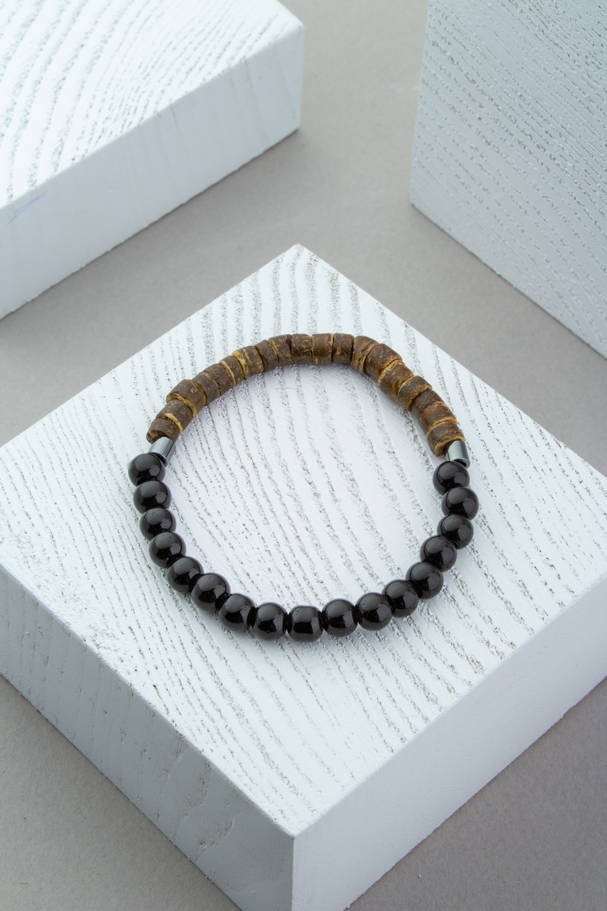 Hindistan Cevizi Ağacı - Oniks Doğal Taş Küre Kesim Bileklik