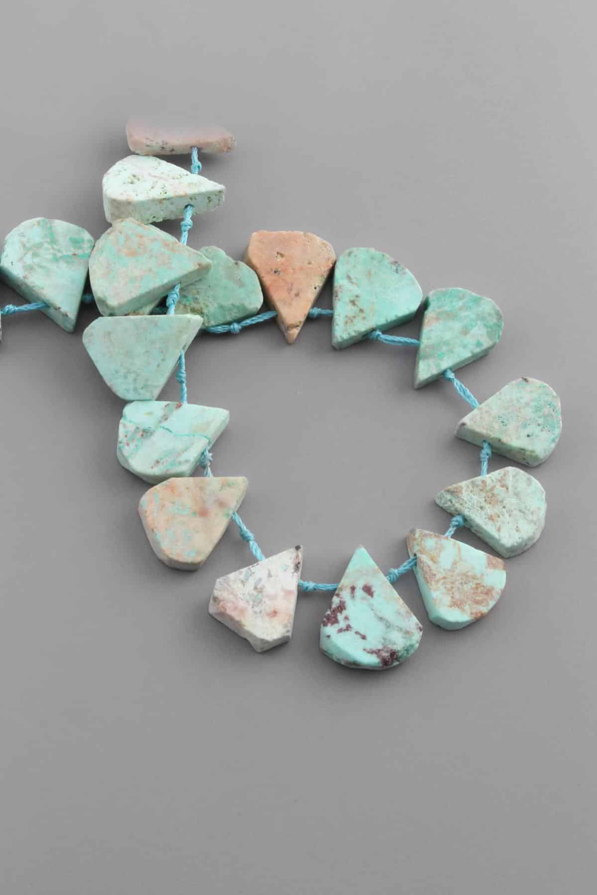 Hindistan Turkuaz Doğal Taş Mat Su Yeşili Ham Yassı Damla Kesim 16x12mm Dizi [AA]