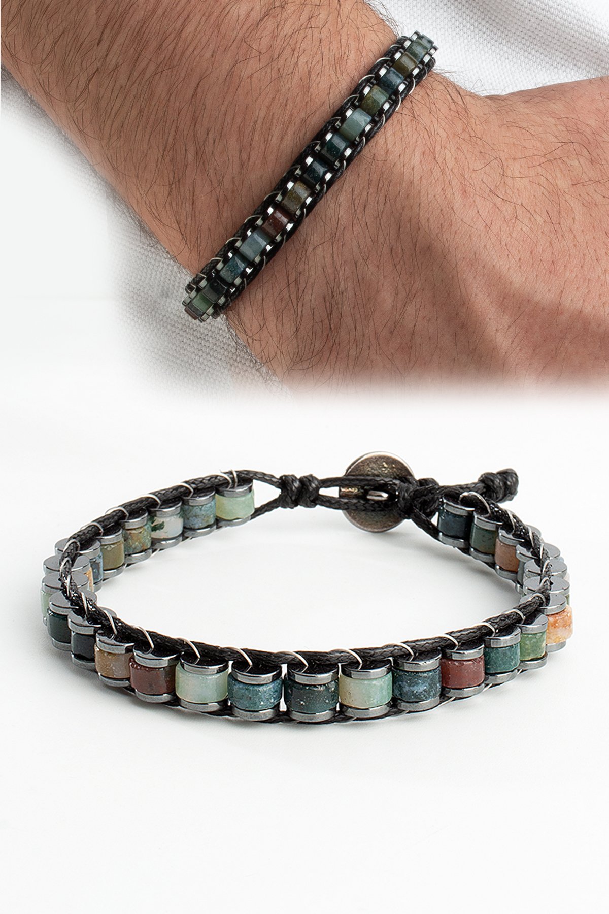 Hint Akik Doğal Taş Örme Erkek Bilekliği 6x3mm