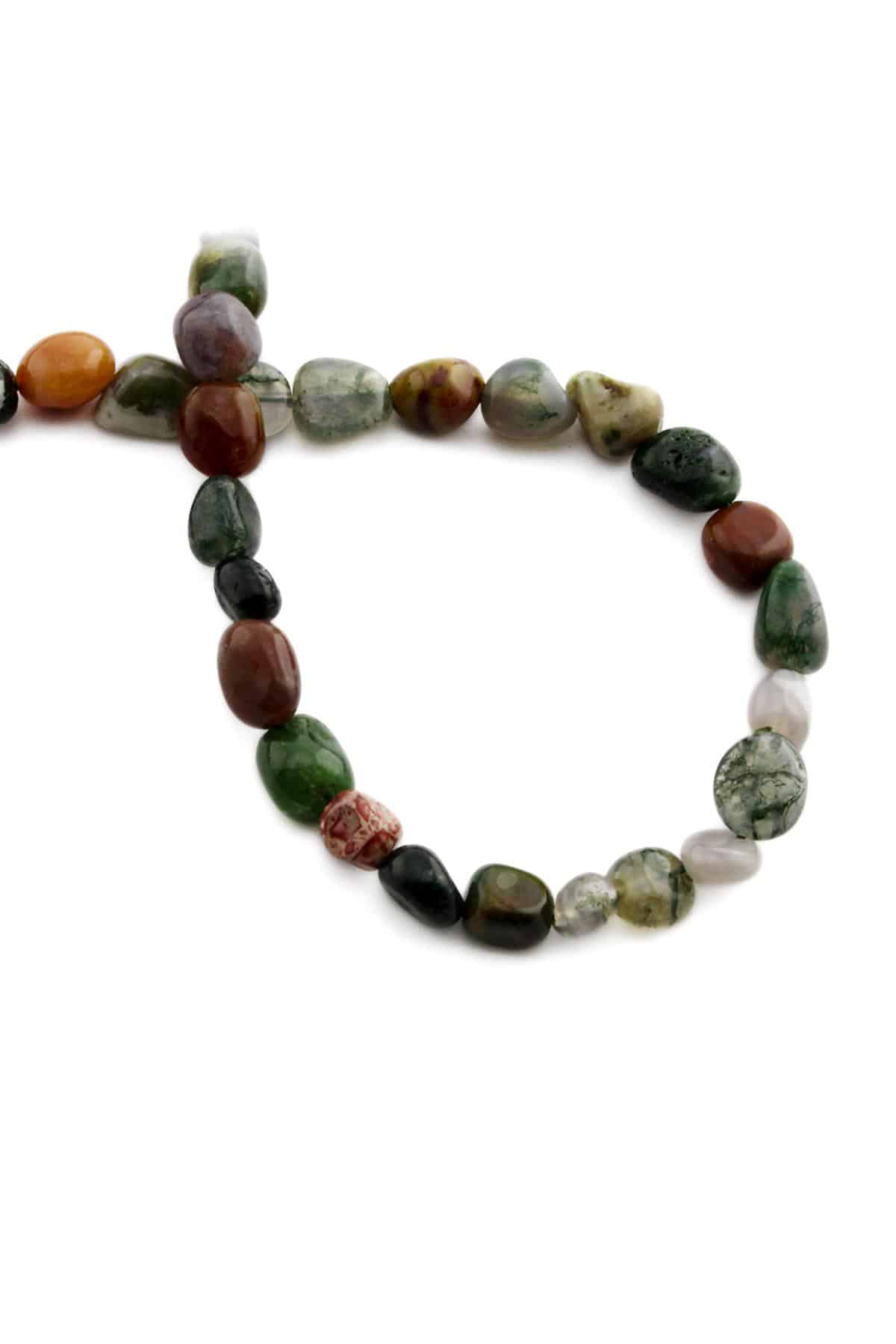 Indian Agate Natural Stone Tumbler Cut 6x8mm String Of Beads