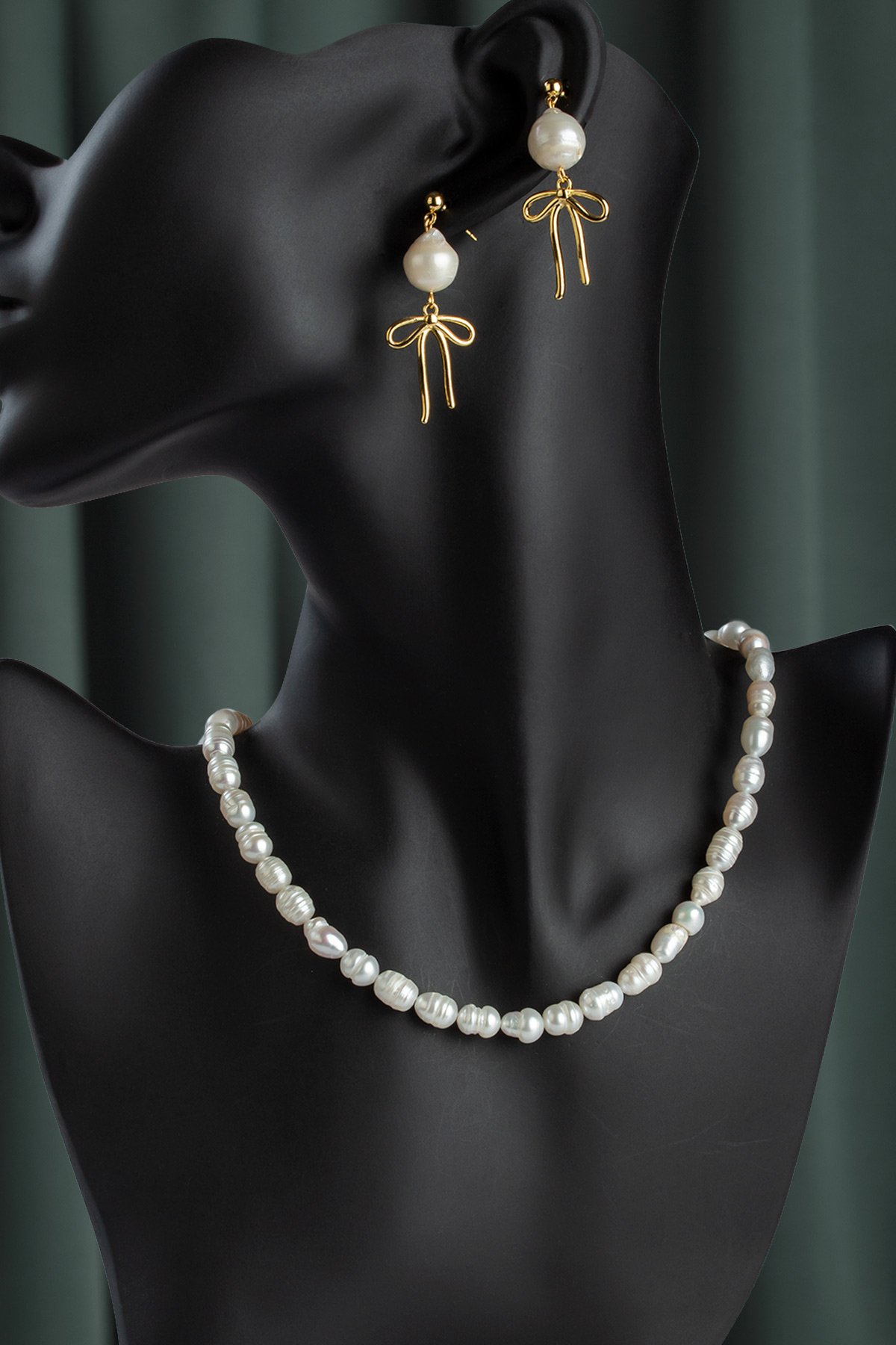 İnci Arpa Kesim Doğal Taş Kolye & İnci Taşlı Küpe Hediye Seti