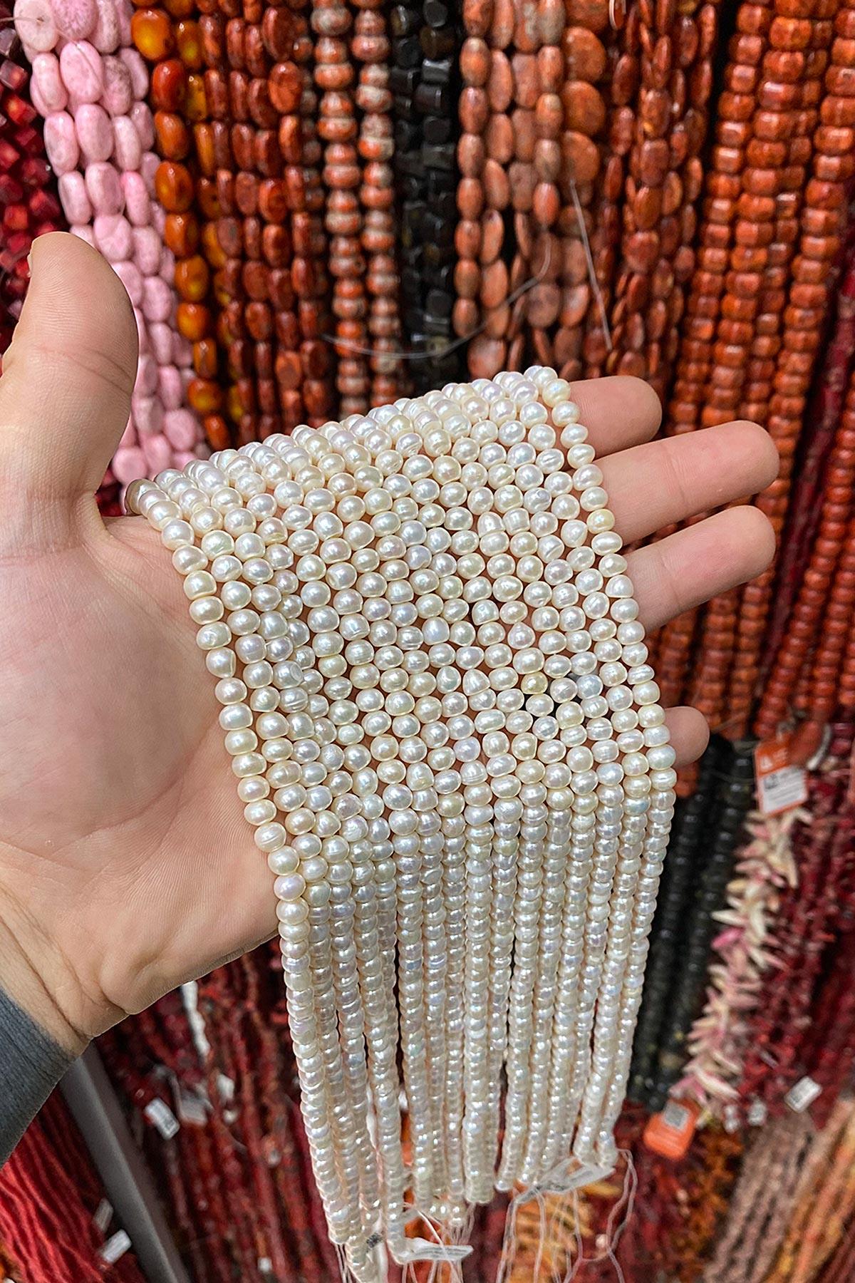 İnci Doğal Taş Beyaz Rondela Kesim 6.5mm Dizi