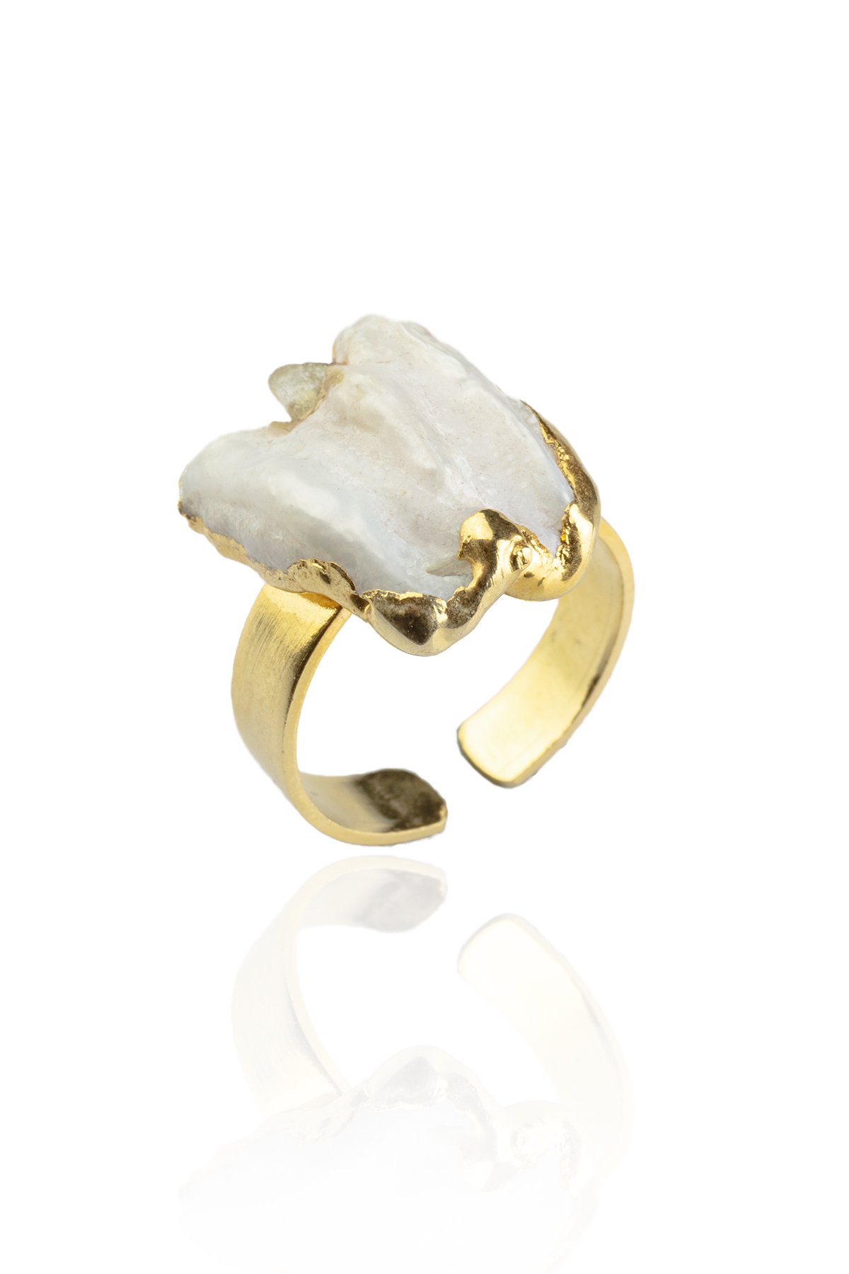 İnci Doğal Taş Ham Kütle Ayarlanabilir Yüzük