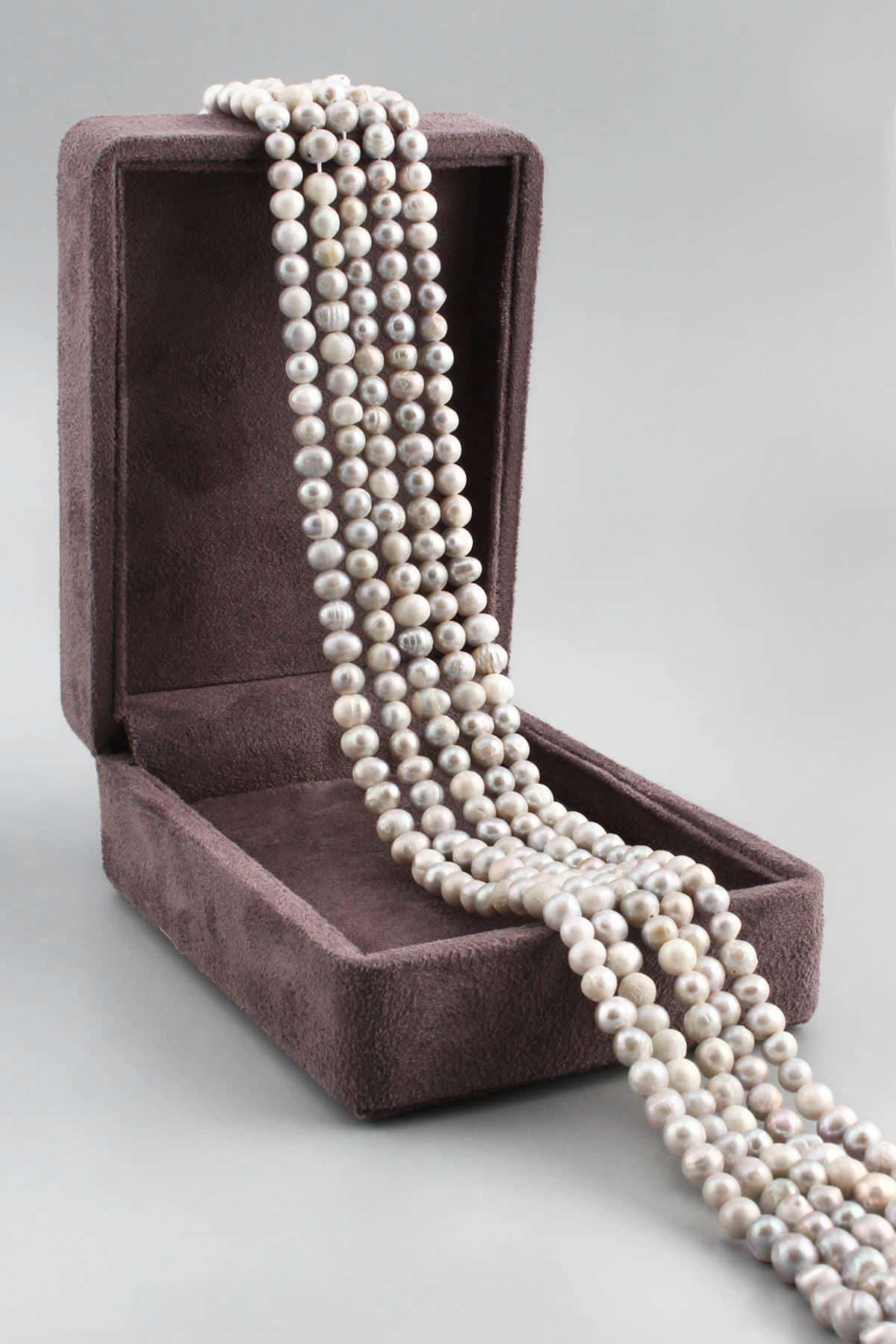 İnci Doğal Taş Parlak Gri 5x6mm Dizi [AB]