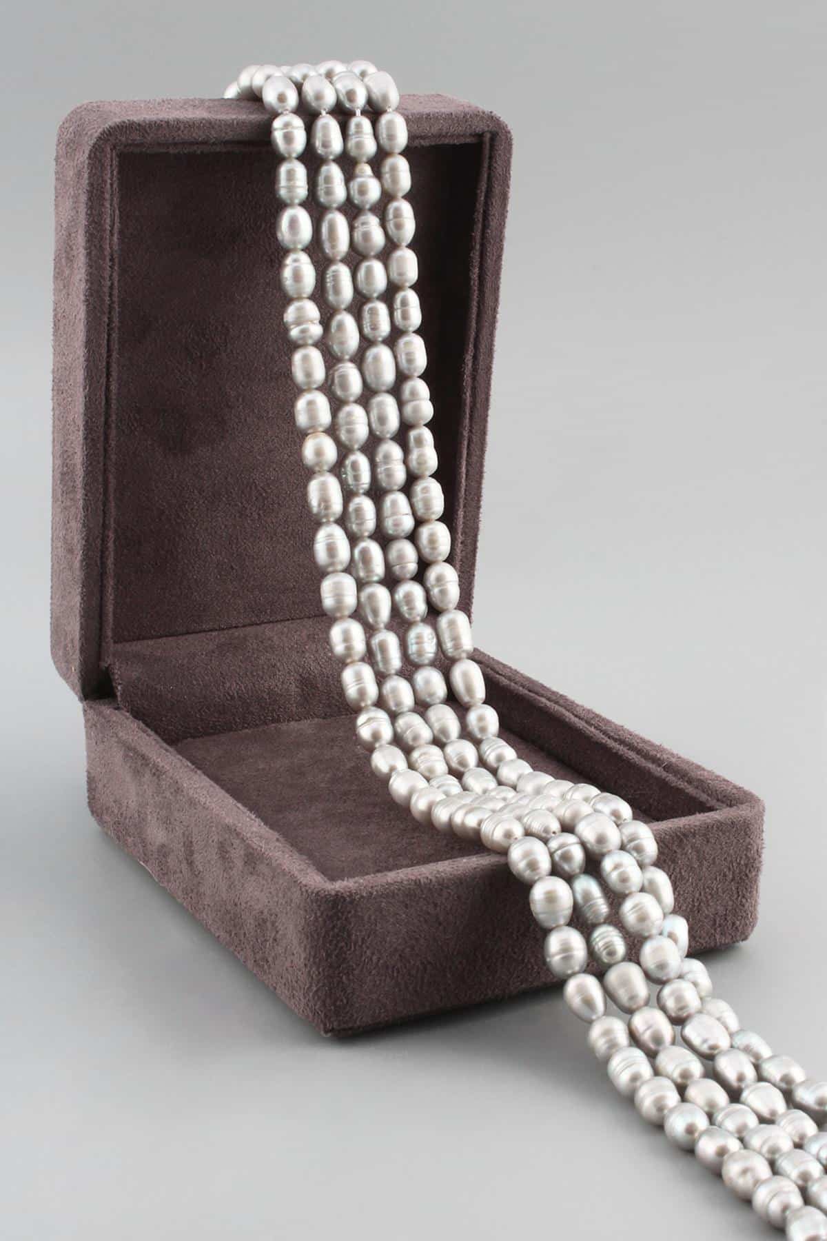 İnci Doğal Taş Parlak Gümüş 6x7mm Dizi [AB]