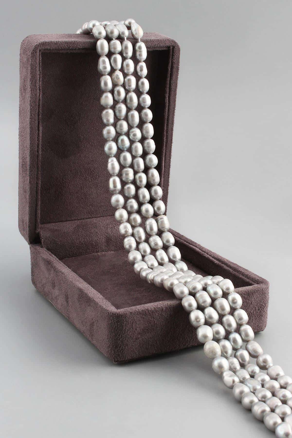 İnci Doğal Taş Parlak Gümüş 7x8mm Dizi [AB]