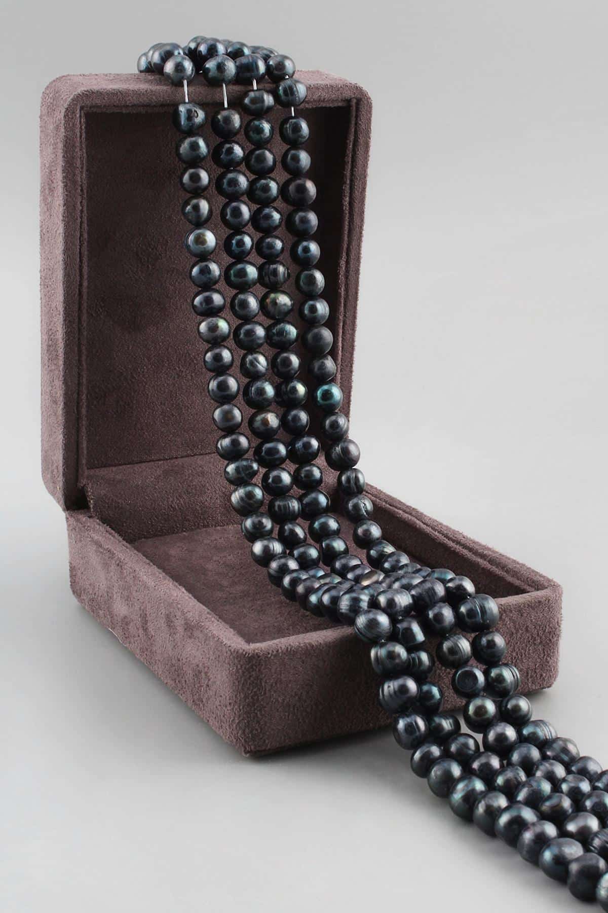 İnci Doğal Taş Parlak Lacivert Küre Kesim 7x8mm Dizi [AB]