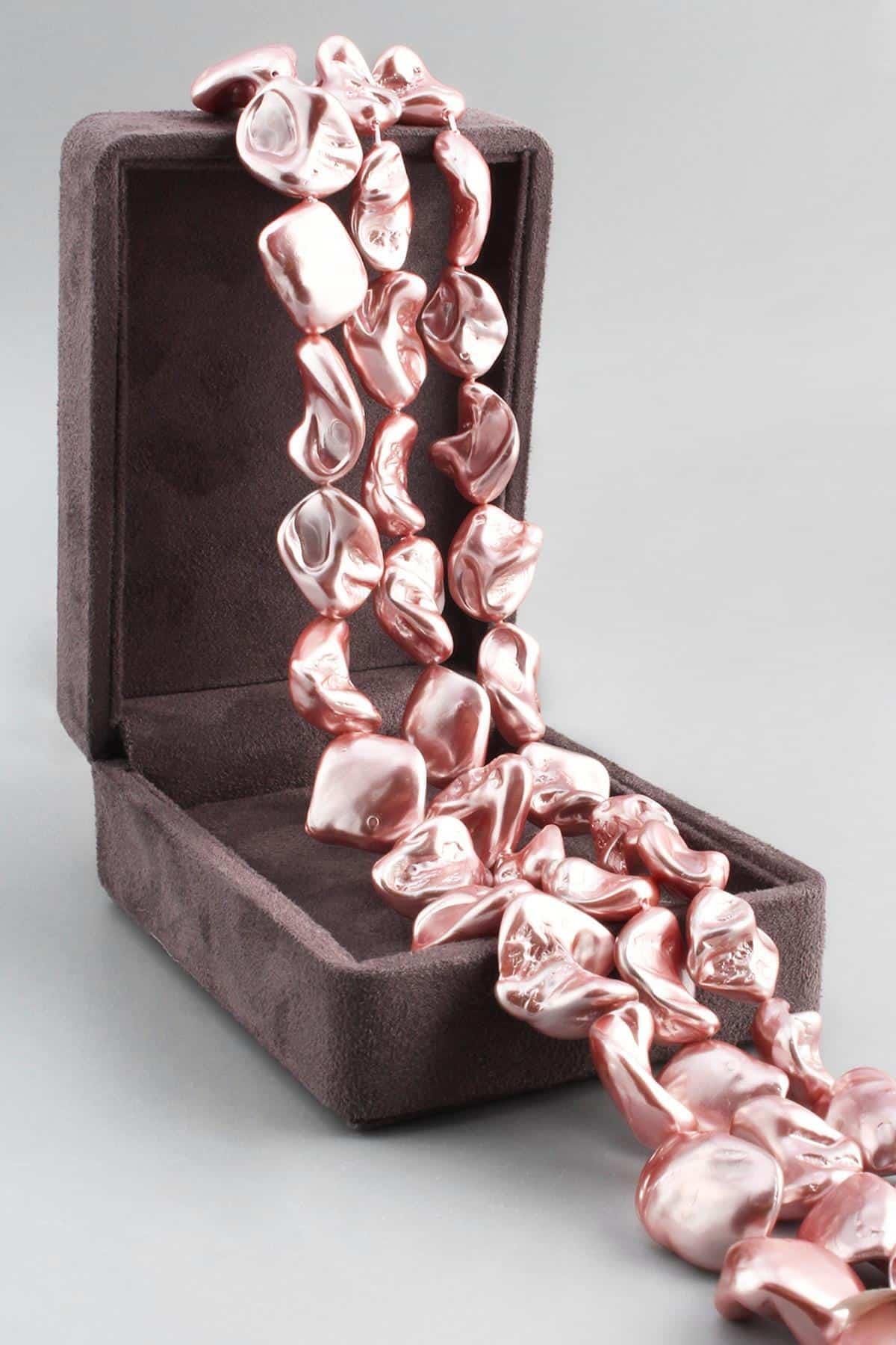 İnci Doğal Taş Parlak Pembe Amorf Kesim 18x25mm Dizi [Ab+]