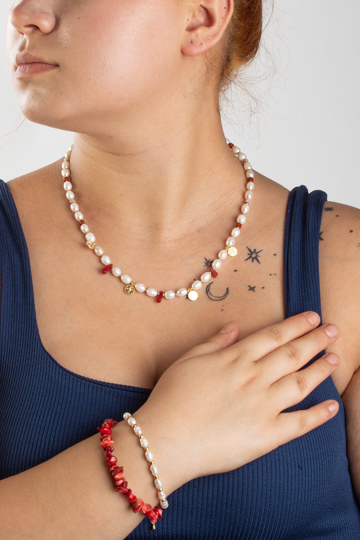 İnci Doğal Taşlı 3 lu Hediye Kadın Takı Seti