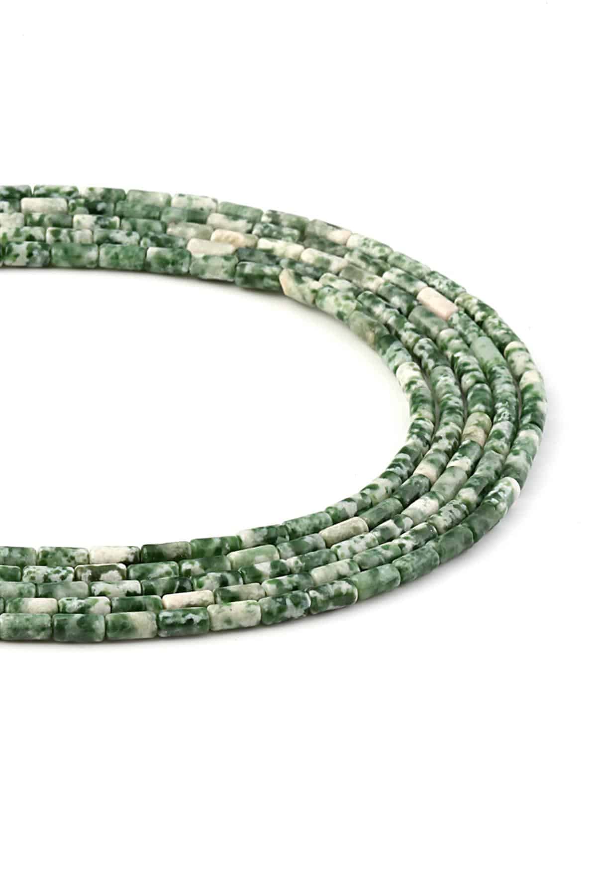 Jasper Doğal Taş Parlak Benekli Yeşil Silindir Kesim 3x6mm Dizi [AA]