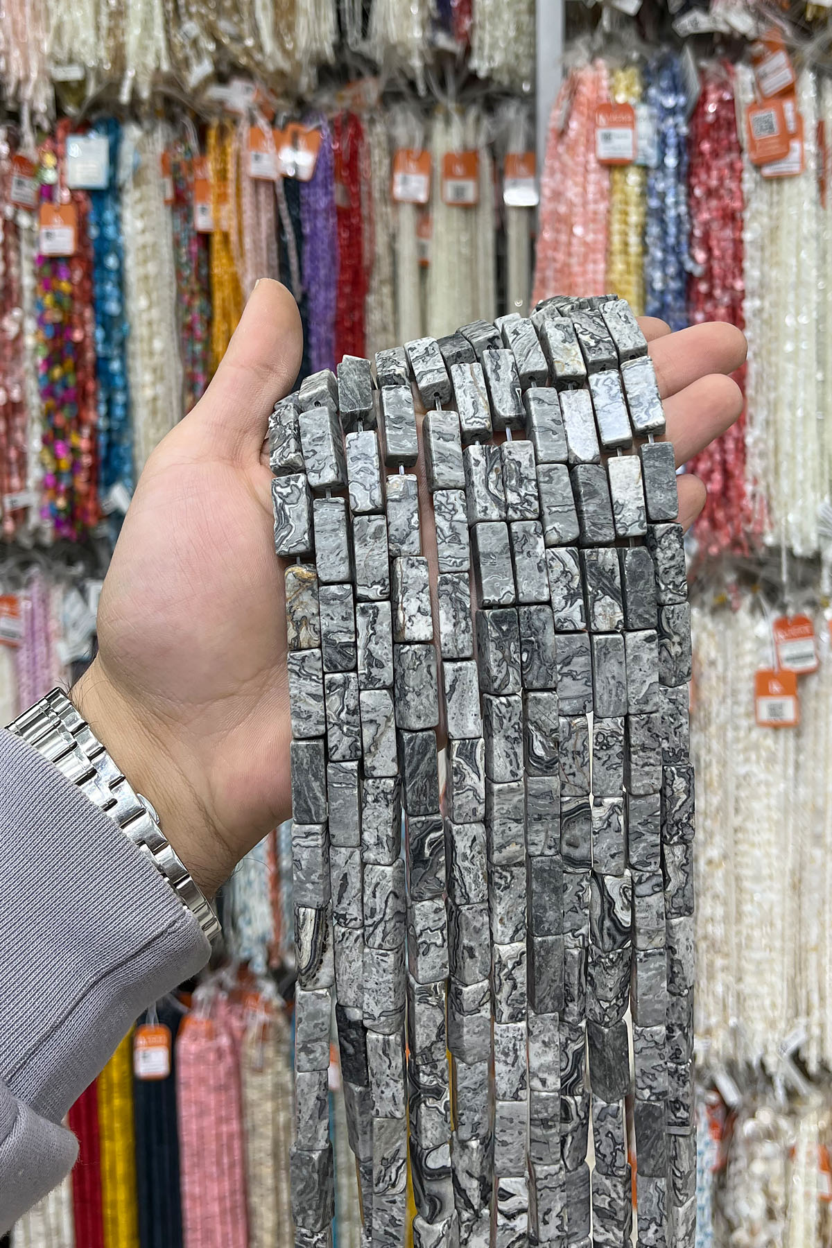 Jasper Doğal Taş Gri Dikdörtgen Kesim 8x20mm Dizi