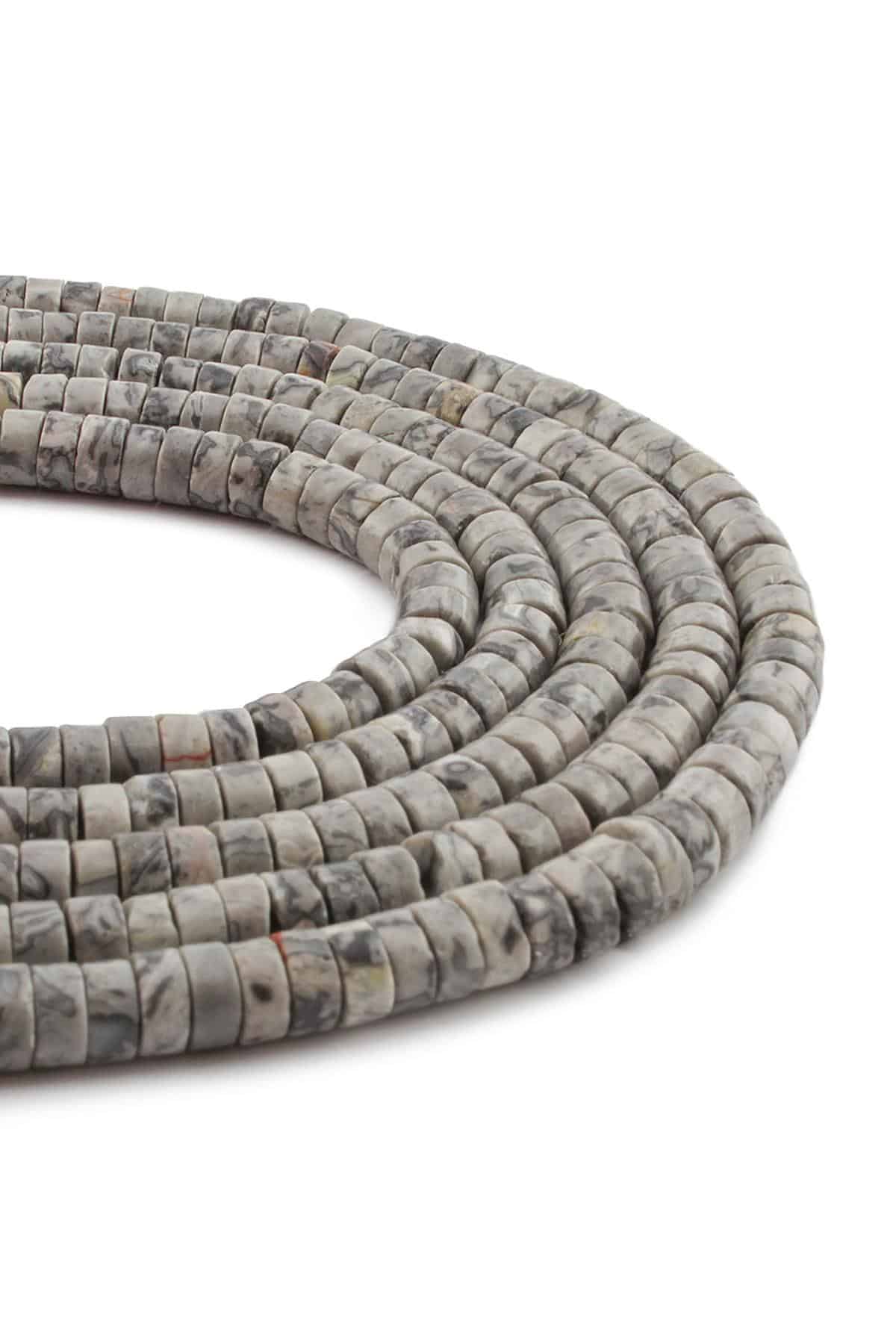 Jasper Taşı Parlak Gri Dore Kesim 6x3mm Dizi [AA]