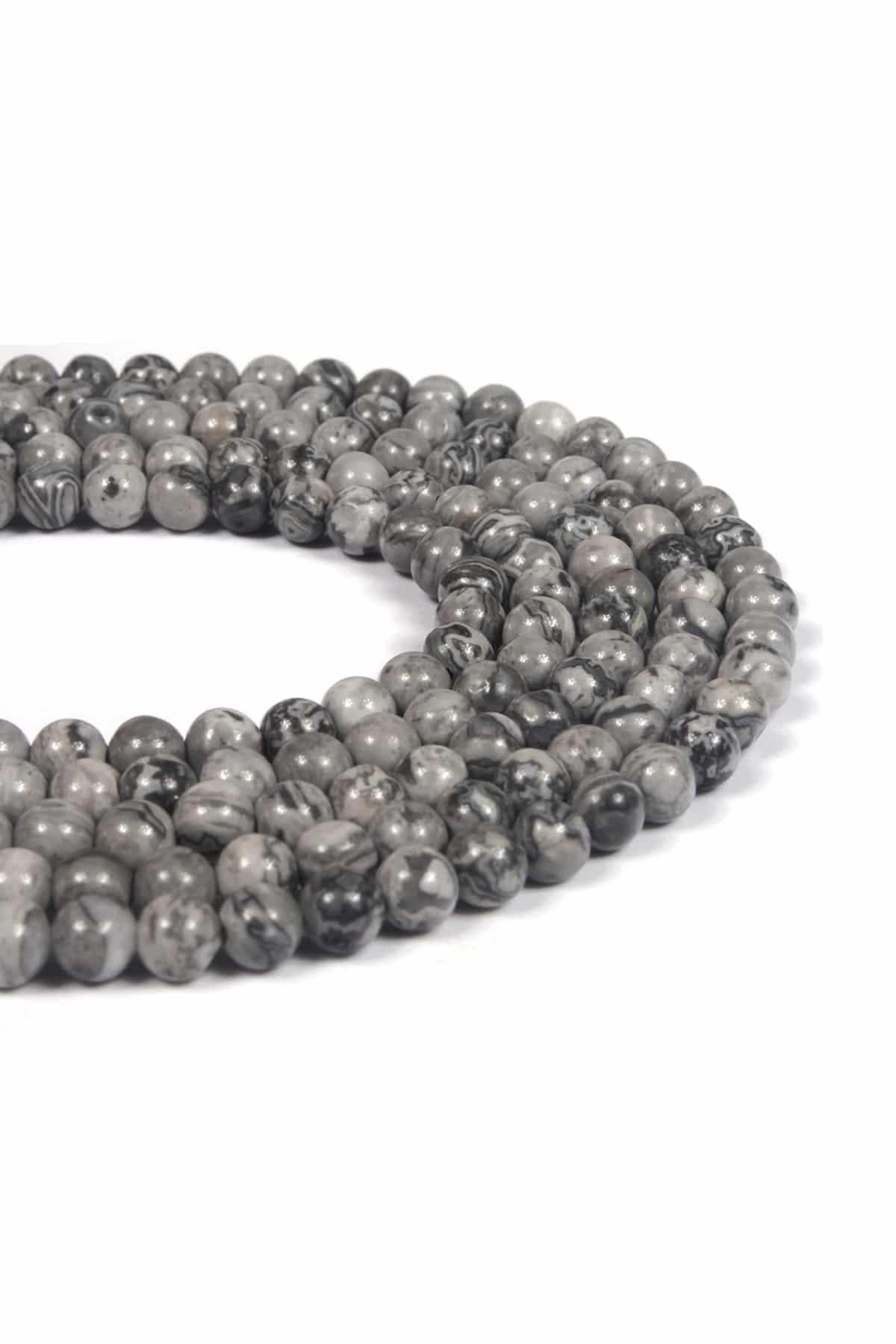 Jasper Natural Stone Shiny Grey Globe Cut 4mm String Of Beads