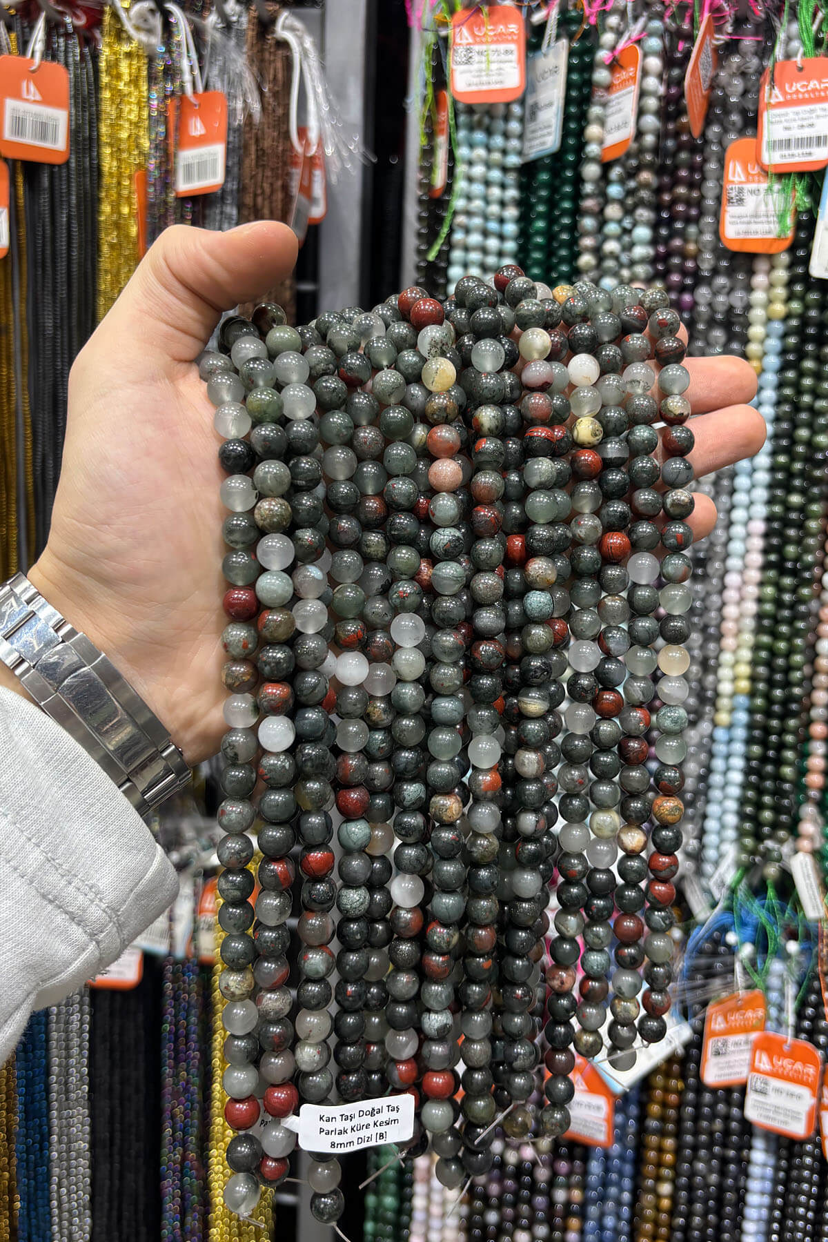 Kan Taşı Doğal Taş Parlak Küre Kesim 8mm Dizi [B]