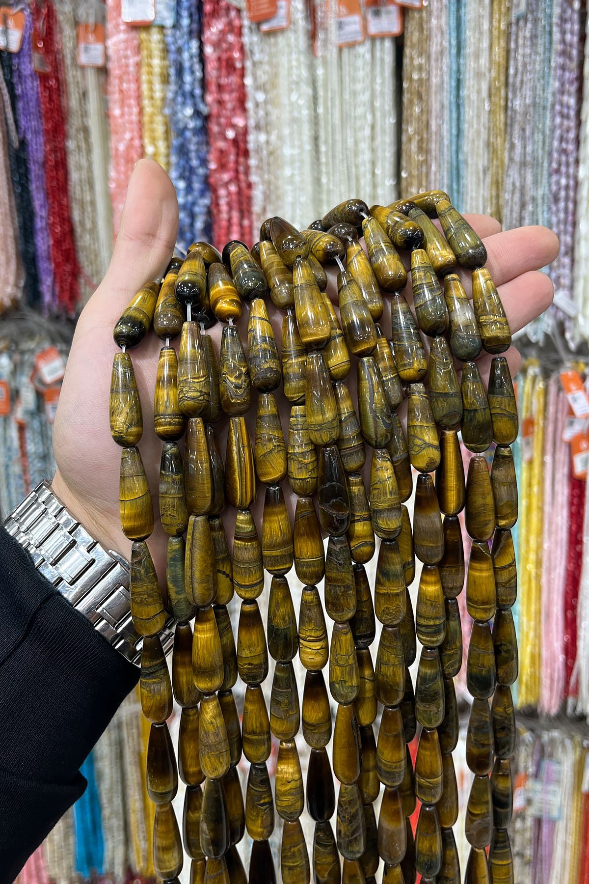 Kaplan Gözü Doğal Taş Damla Kesim 10x30mm Dizi