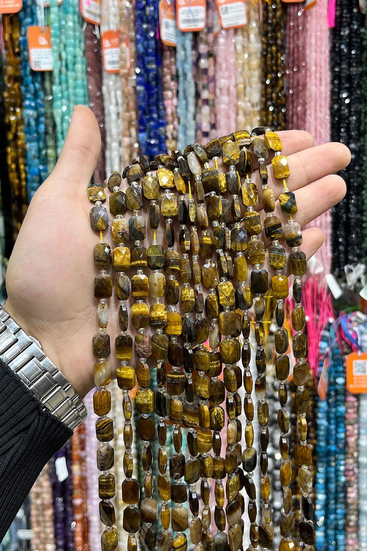 Kaplan Gözü Doğal Taş Fasetli Yassı Dikdörtgen Kesim 8x12mm Dizi