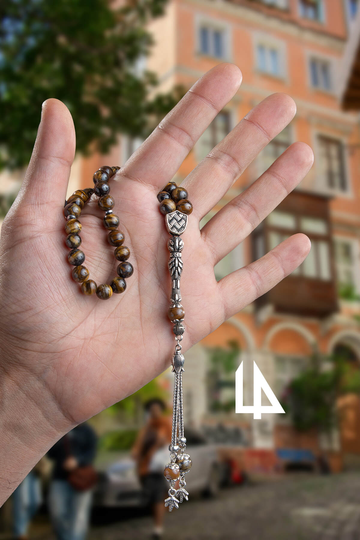 Kaplan Gözü Doğal Taş Küre Kesim Kahverengi 33 lü 8mm Tesbih