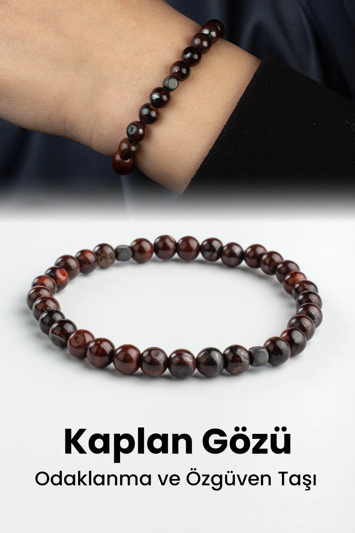 Kaplan Gözü Doğal Taş Küre Kesim Kırmızı 6mm Bileklik