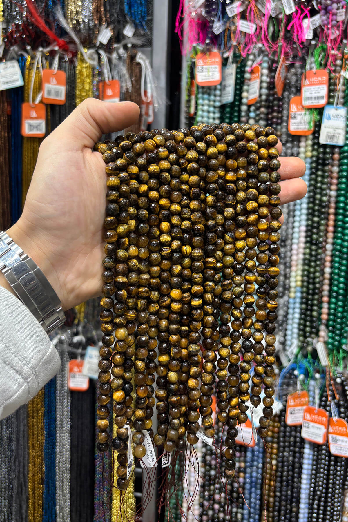 Kaplan Gözü Doğal Taş Parlak Kahverengi Küre Faset Kesim 8mm Dizi [AB+]