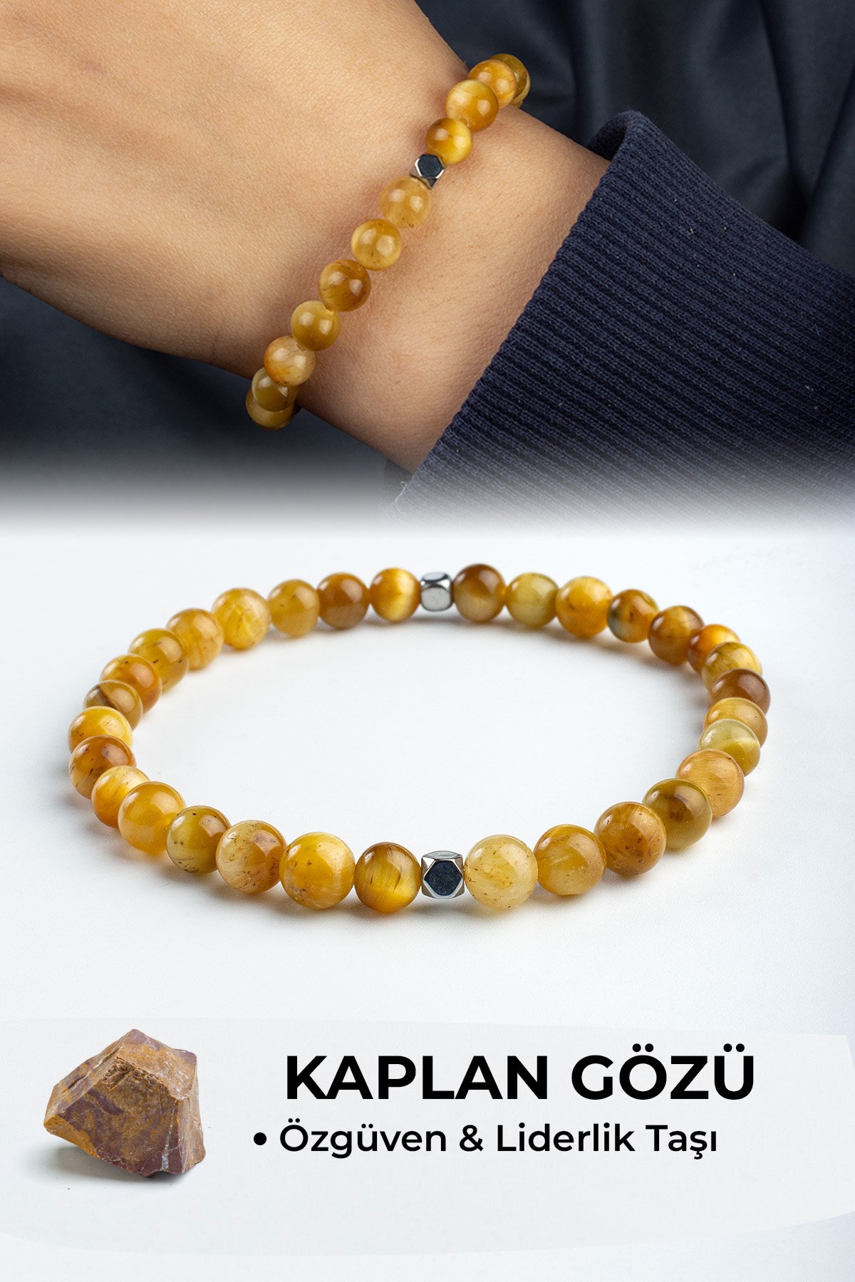 Kaplan Gözü Doğal Taş Sarı Küre Kesim 6mm Bileklik