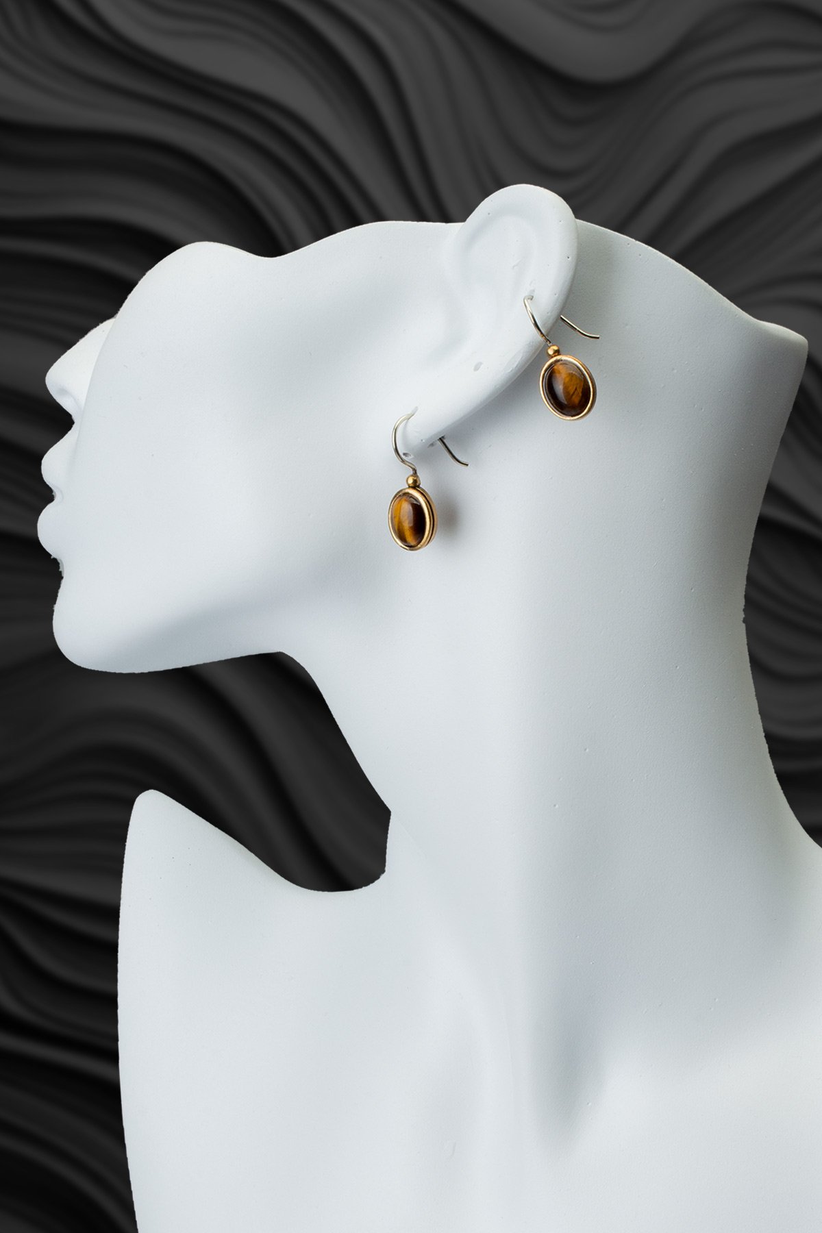 Kaplangözü Doğal Taş Büyük Oval Kesim Bronz Küpe