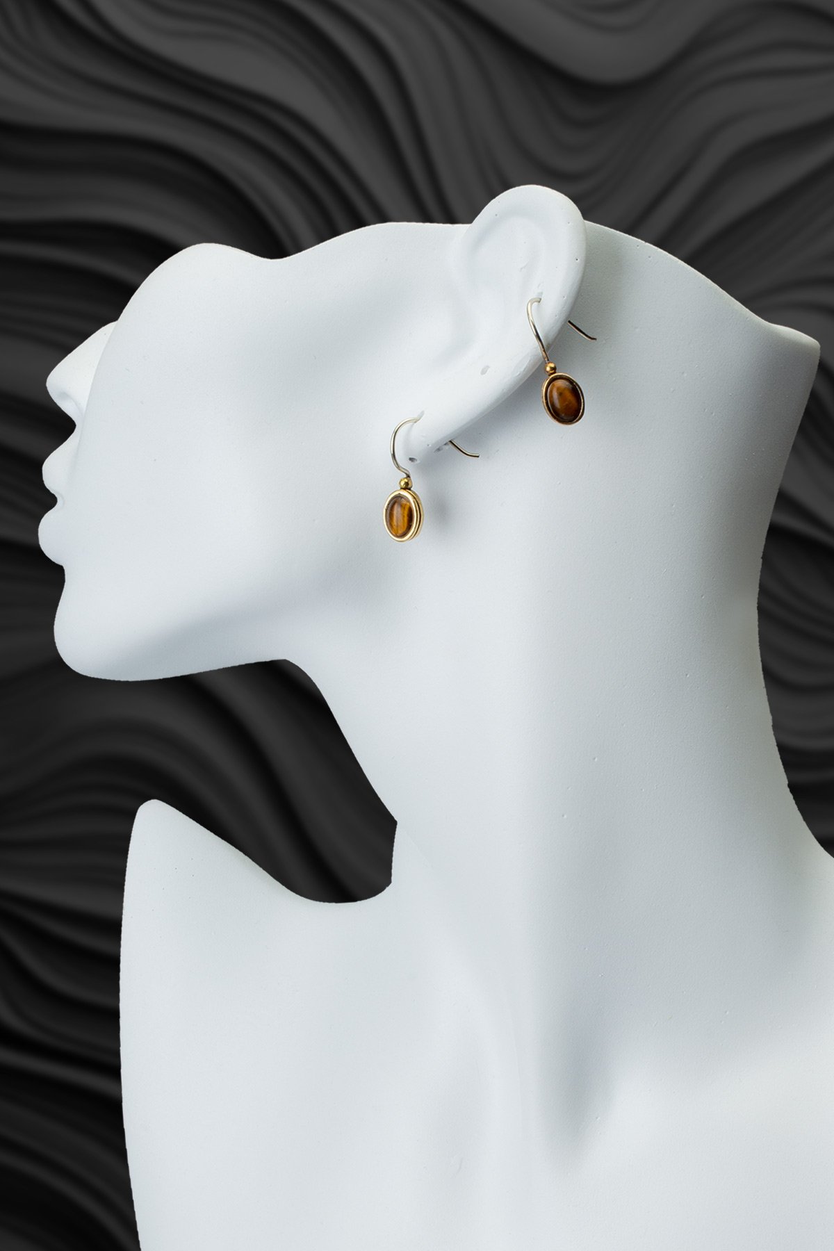 Kaplangözü Doğal Taş Mini Oval Kesim Bronz Küpe