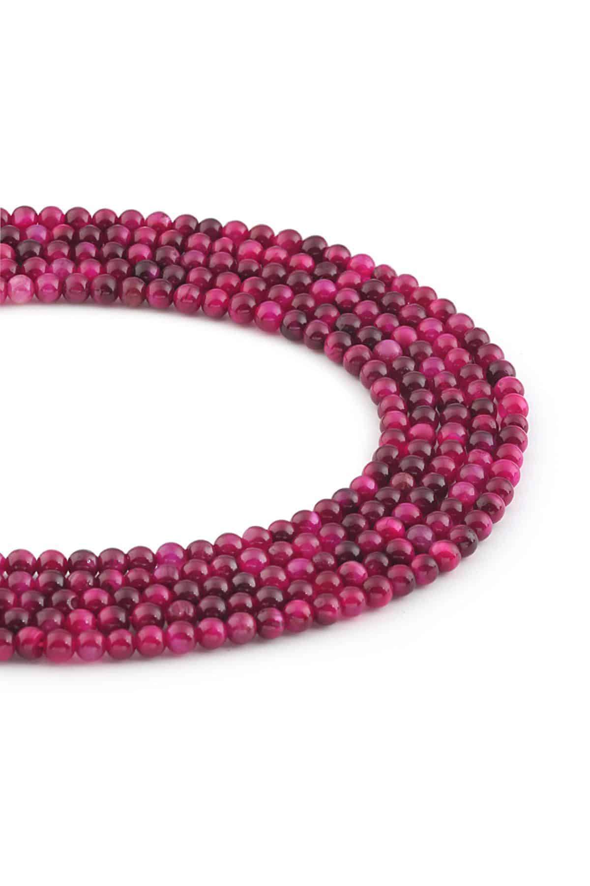 Kaplan Gözü Doğal Taş Parlak Fuşya Küre Kesim 4mm Dizi [AA]