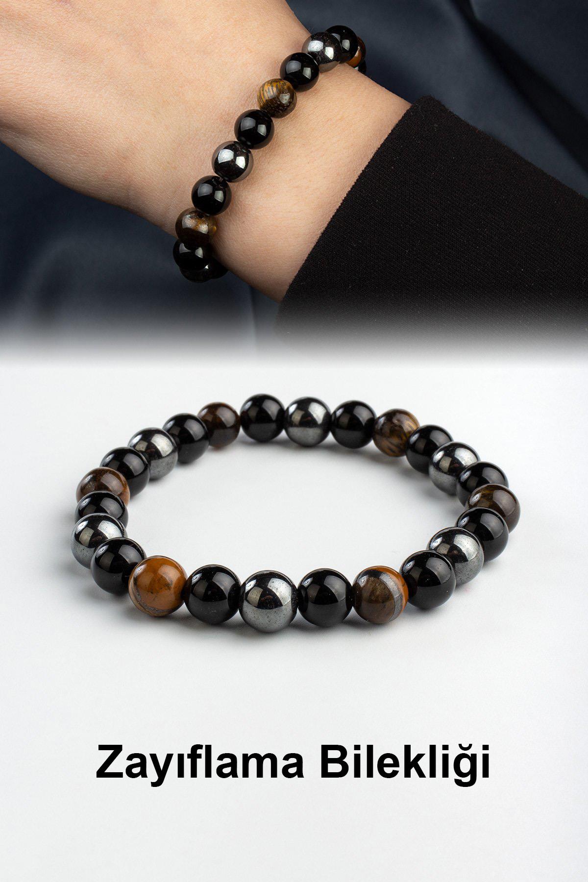 Kaplangözü- Karışık Doğal Taş Küre Kesim Kahverengi Zayıflama Bilekliği