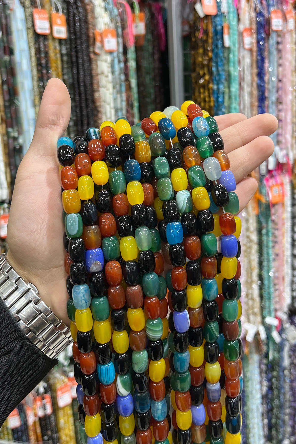 Karışık Akik Doğal Taş Silindir Kesim 10x14mm Dizi