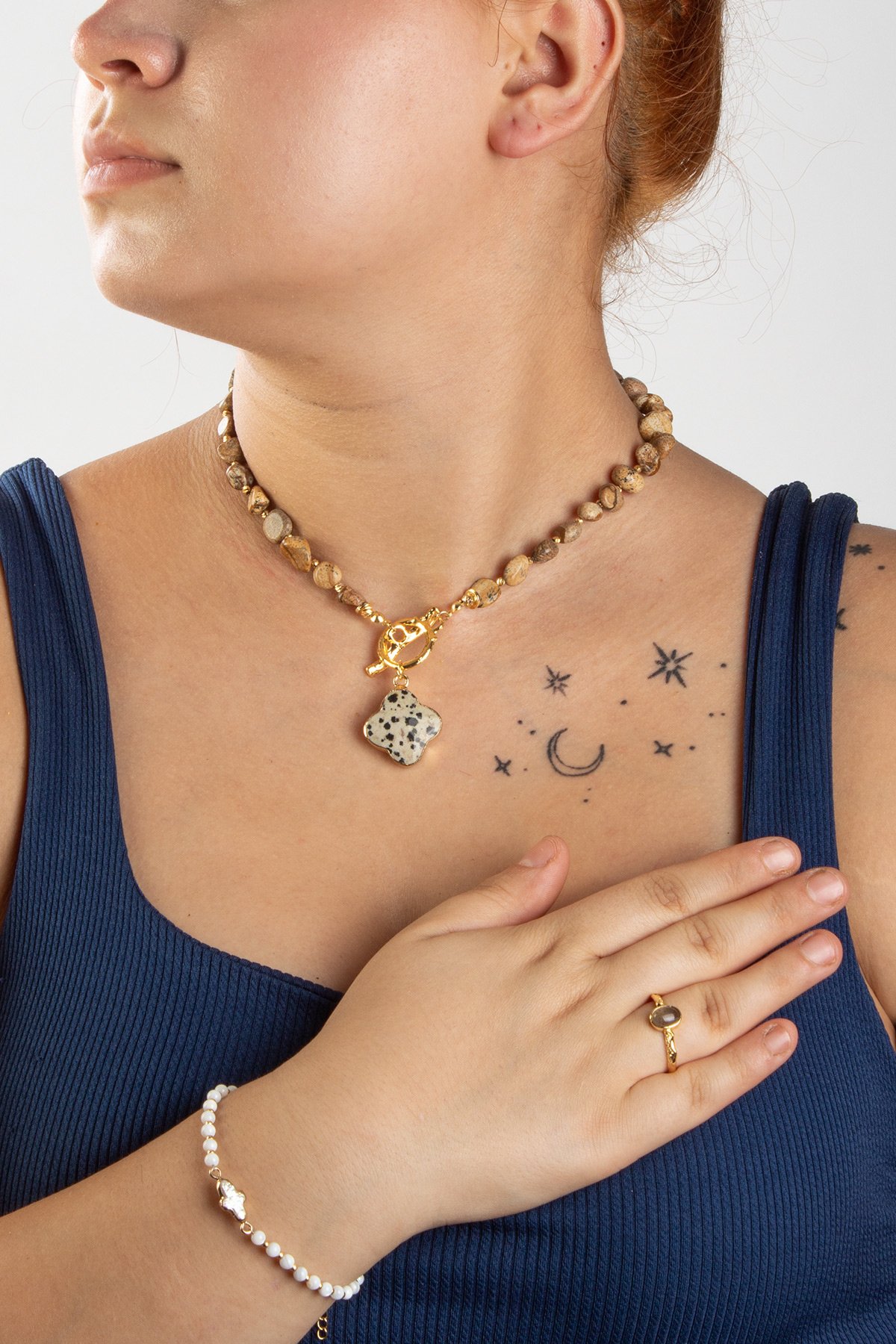 Karışık Doğal Taşlı 3 lu Hediye Kadın Takı Seti